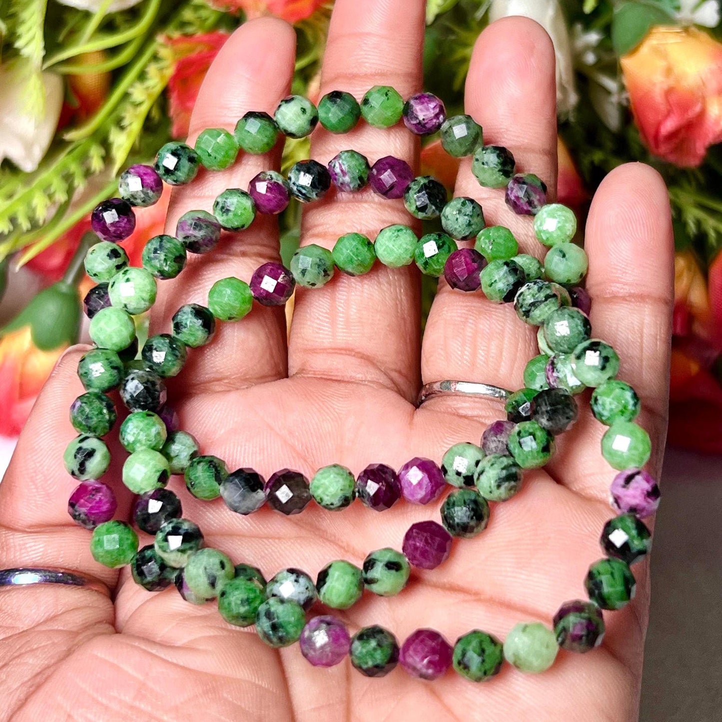 African Ruby Zoisite Stone Bracelet l Cutting Beads Stone Bracelet l Stretchable Bracelet l Unisex Bracelet l 6 MM Bracelet