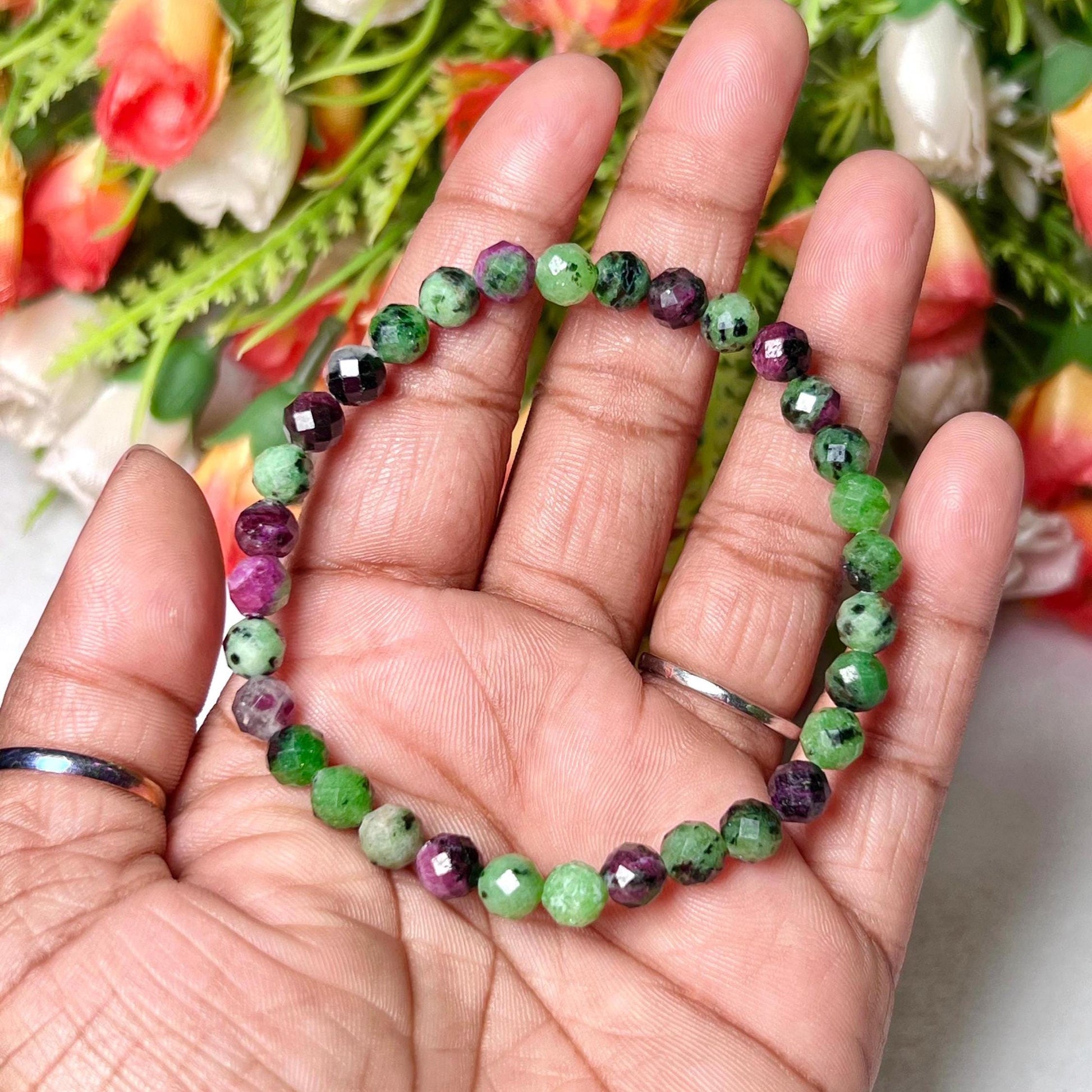 African Ruby Zoisite Stone Bracelet l Cutting Beads Stone Bracelet l Stretchable Bracelet l Unisex Bracelet l 6 MM Bracelet