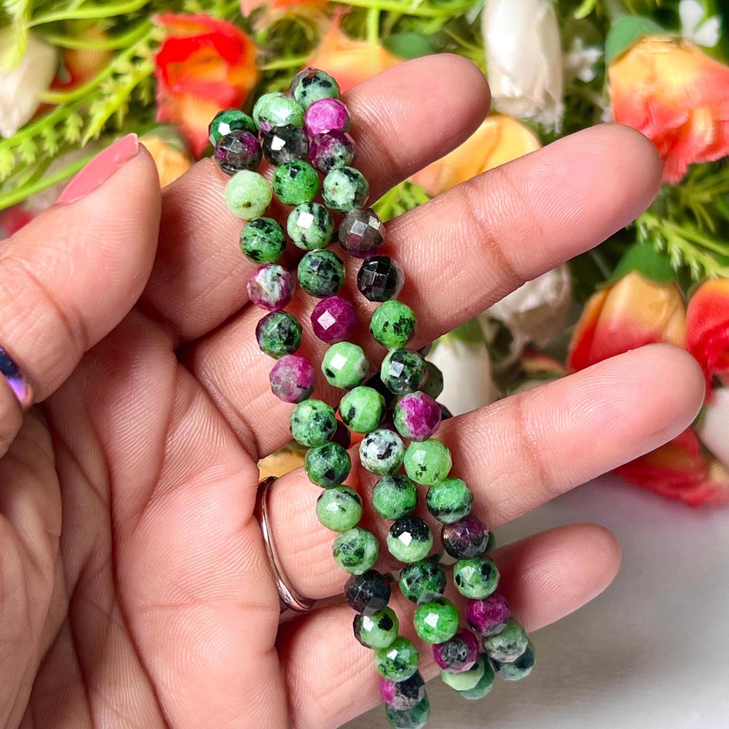 African Ruby Zoisite Stone Bracelet l Cutting Beads Stone Bracelet l Stretchable Bracelet l Unisex Bracelet l 6 MM Bracelet