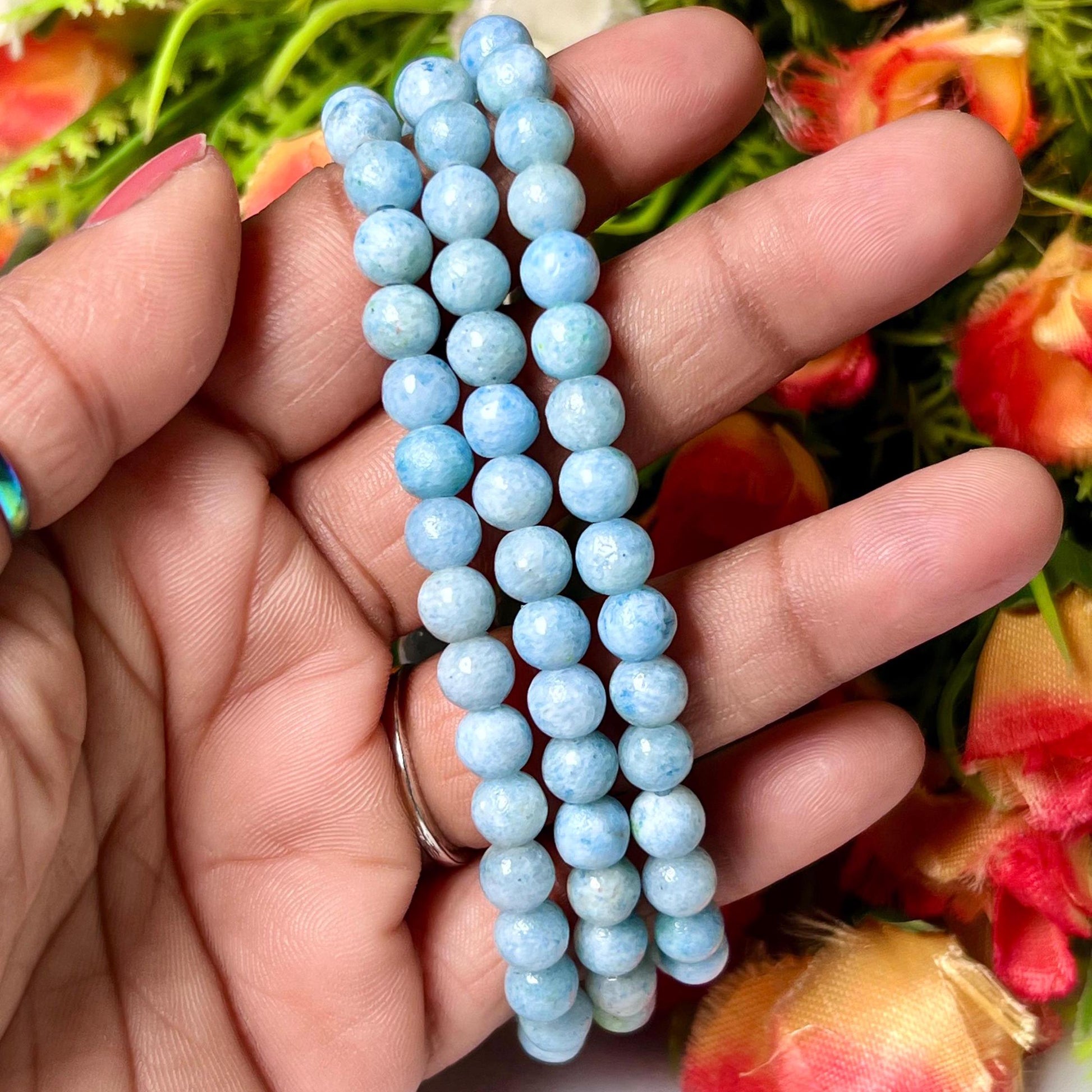 Blue Celestite Stone Bracelet l Stretchable Bracelet l Unisex Bracelet l 6 MM Bracelet