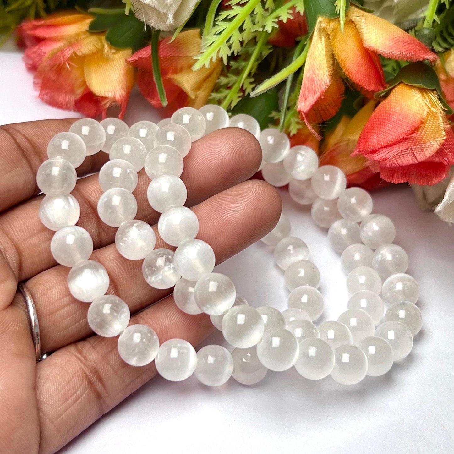 Selenite Stone Bracelet l Stretchable Bracelet l Unisex Bracelet l 8 MM Bracelet