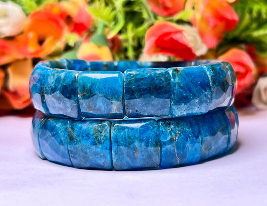 15 MM Blue Apatite Stone Bracelet l Stretchable Bracelet