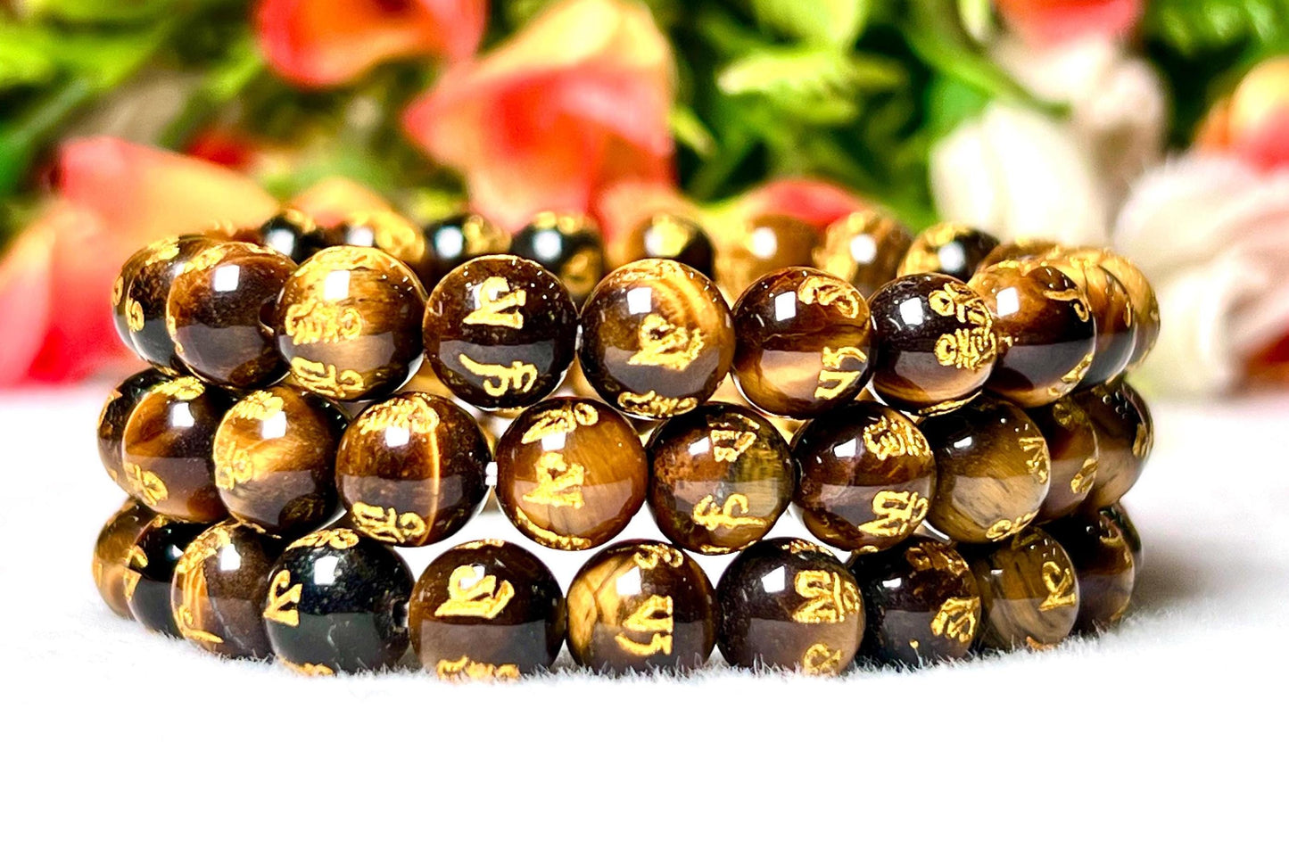 Tiger Eye Om Mani Padme Hum Stone Bracelet l Stretchable Bracelet l Unisex Bracelet l 8 MM Bracelet