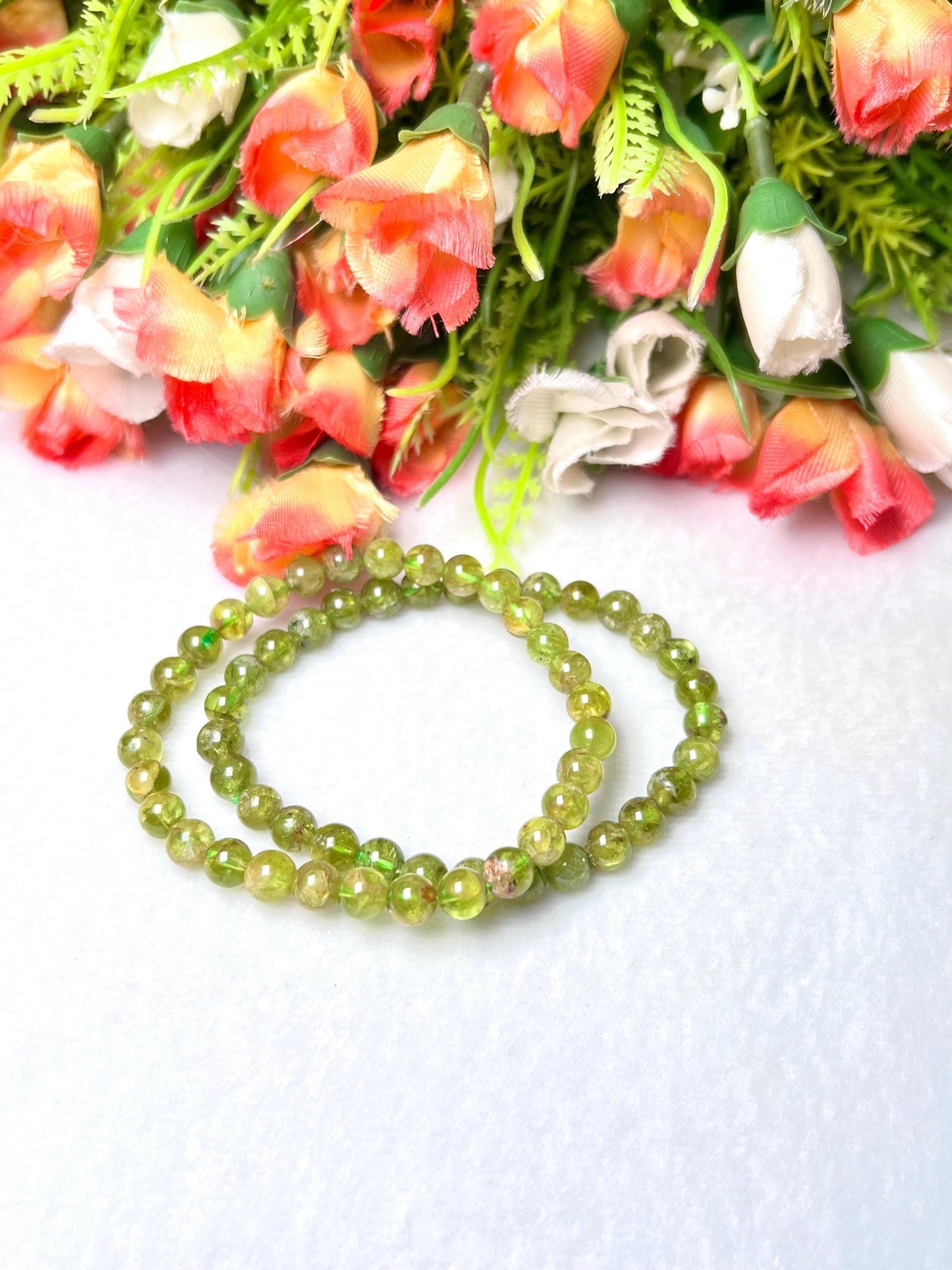 Peridot Stone Bracelet l Stretchable Bracelet l Unisex Bracelet l 6 MM Bracelet