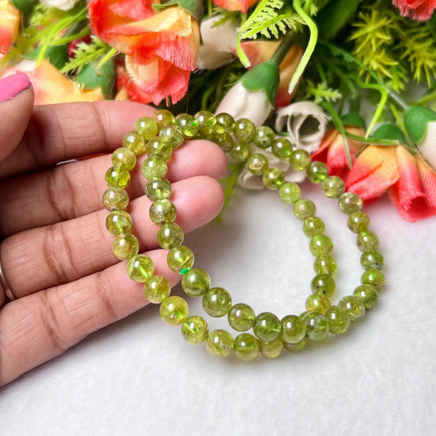 Peridot Stone Bracelet l Stretchable Bracelet l Unisex Bracelet l 6 MM Bracelet