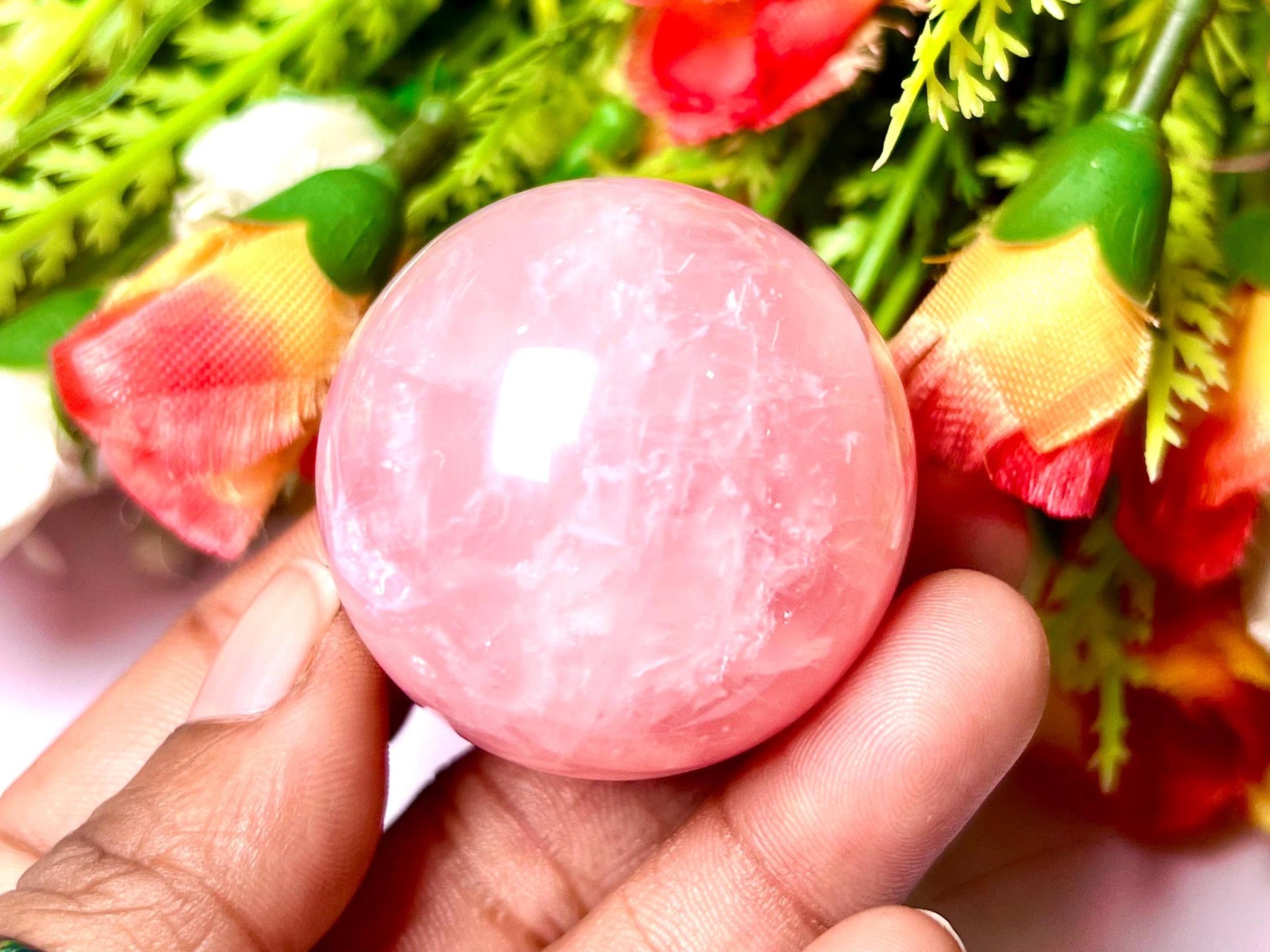 Rose Quartz Stone Sphere 40 MM Crystal Ball Orb Pocket Stone Meditation Space Crystal Grid With wooden Stand