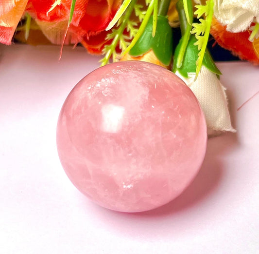 Rose Quartz Stone Sphere 40 MM Crystal Ball Orb Pocket Stone Meditation Space Crystal Grid With wooden Stand