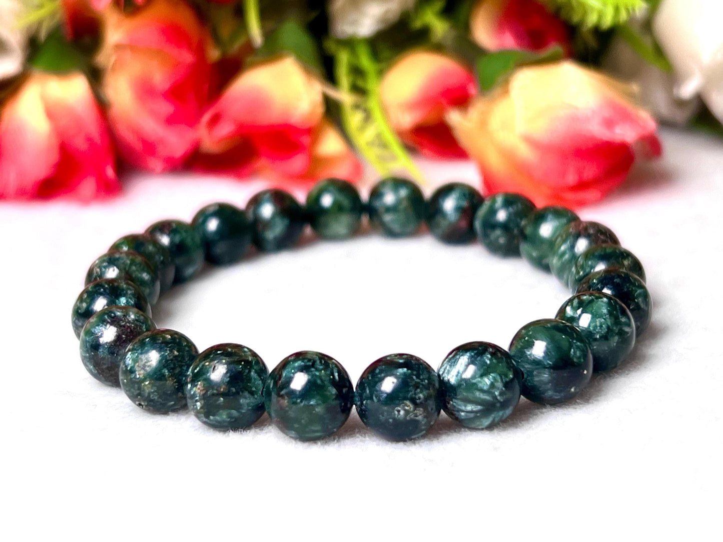 Seraphinite Stone Bracelet l Stretchable Bracelet l Unisex Bracelet l 8 MM Bracelet