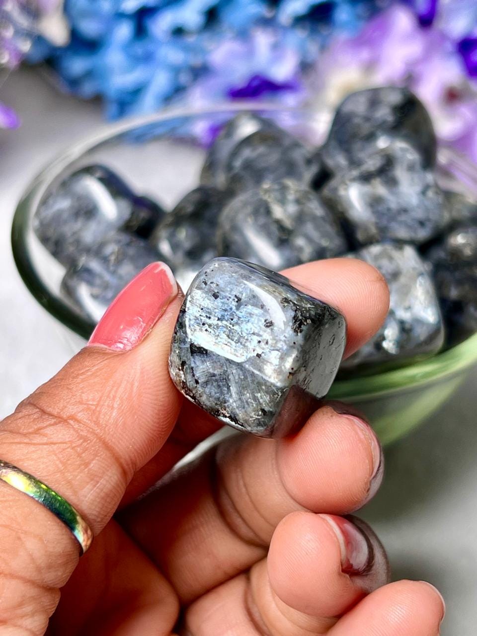 Larvikite Rainbow Stone Tumbled Stone - Spiritual Stone -Healing Crystals in pack sizes of 1,3,5, and 10 Pieces Quality AAAAA +++++