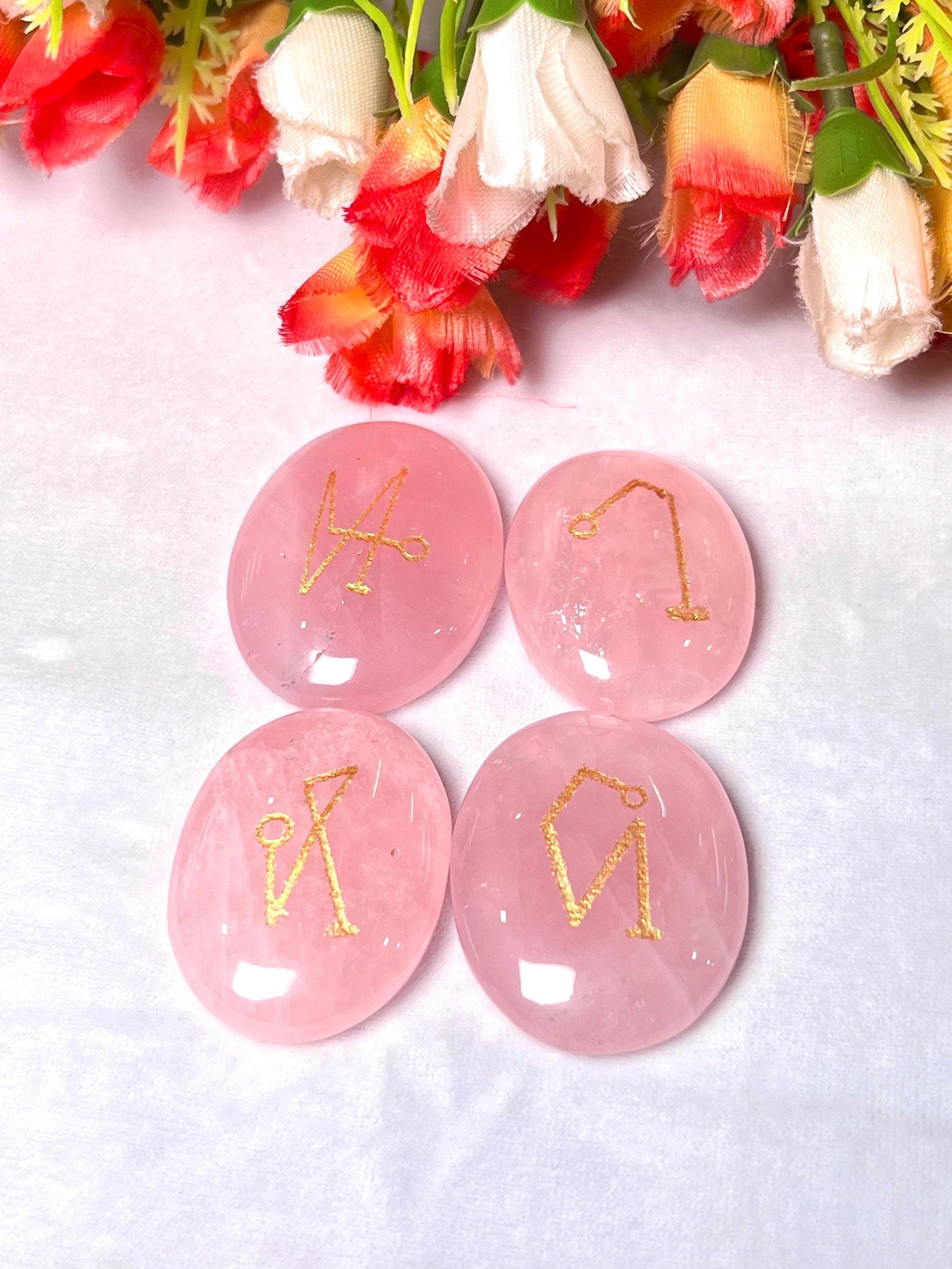 Rose Quartz Stone Archangel Stones Set Uriel, Michael, Raphael, Gabriel Orthodox Christian Church Four Archangels Symbol Set