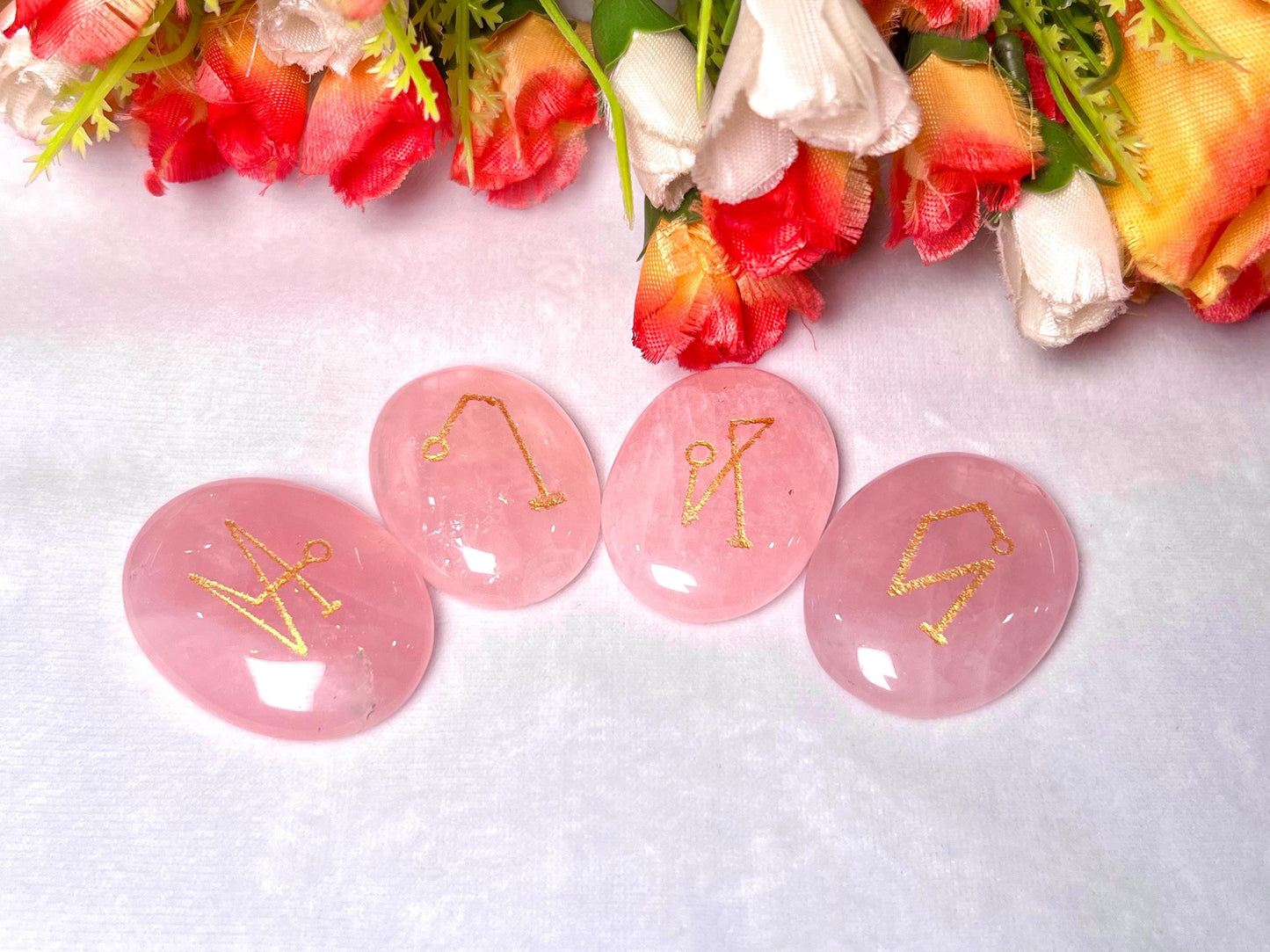 Rose Quartz Stone Archangel Stones Set Uriel, Michael, Raphael, Gabriel Orthodox Christian Church Four Archangels Symbol Set