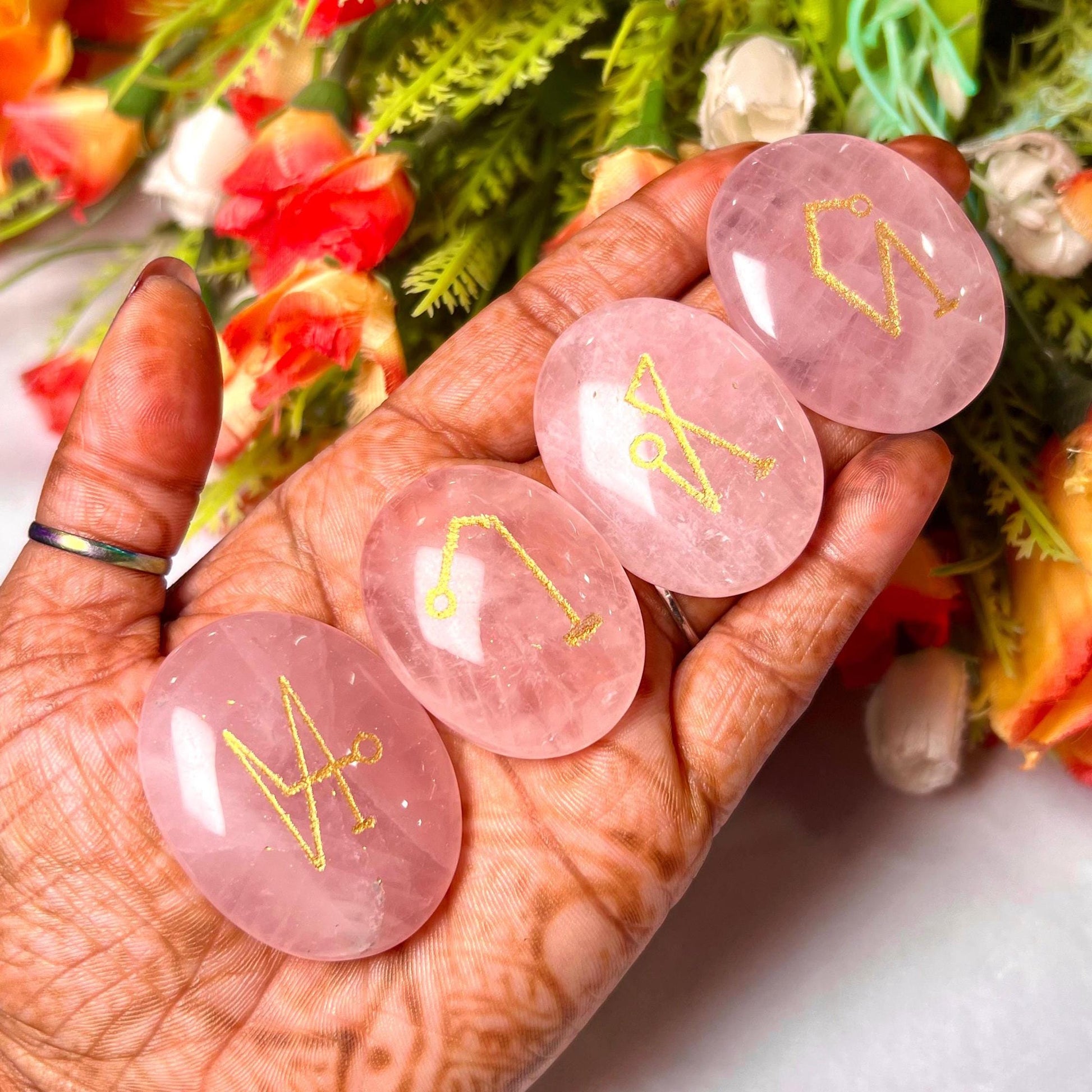 Rose Quartz Stone Archangel Stones Set Uriel, Michael, Raphael, Gabriel Orthodox Christian Church Four Archangels Symbol Set