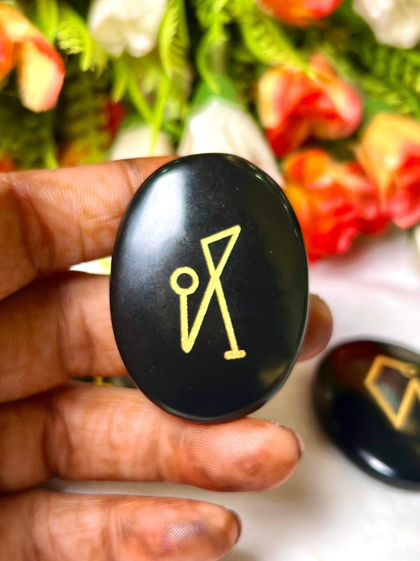 Black Obsidian Stone Archangel Stones Set Uriel, Michael, Raphael, Gabriel Orthodox Christian Church Four Archangels Symbol Set with Box