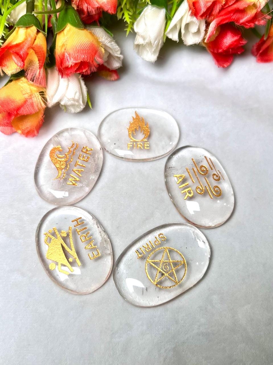 Five Elements Himalaya Crystal Quartz Stone Set Earth, Air,Fire,Water & Spirit Magic, Spells, Wiccan, Metaphysical