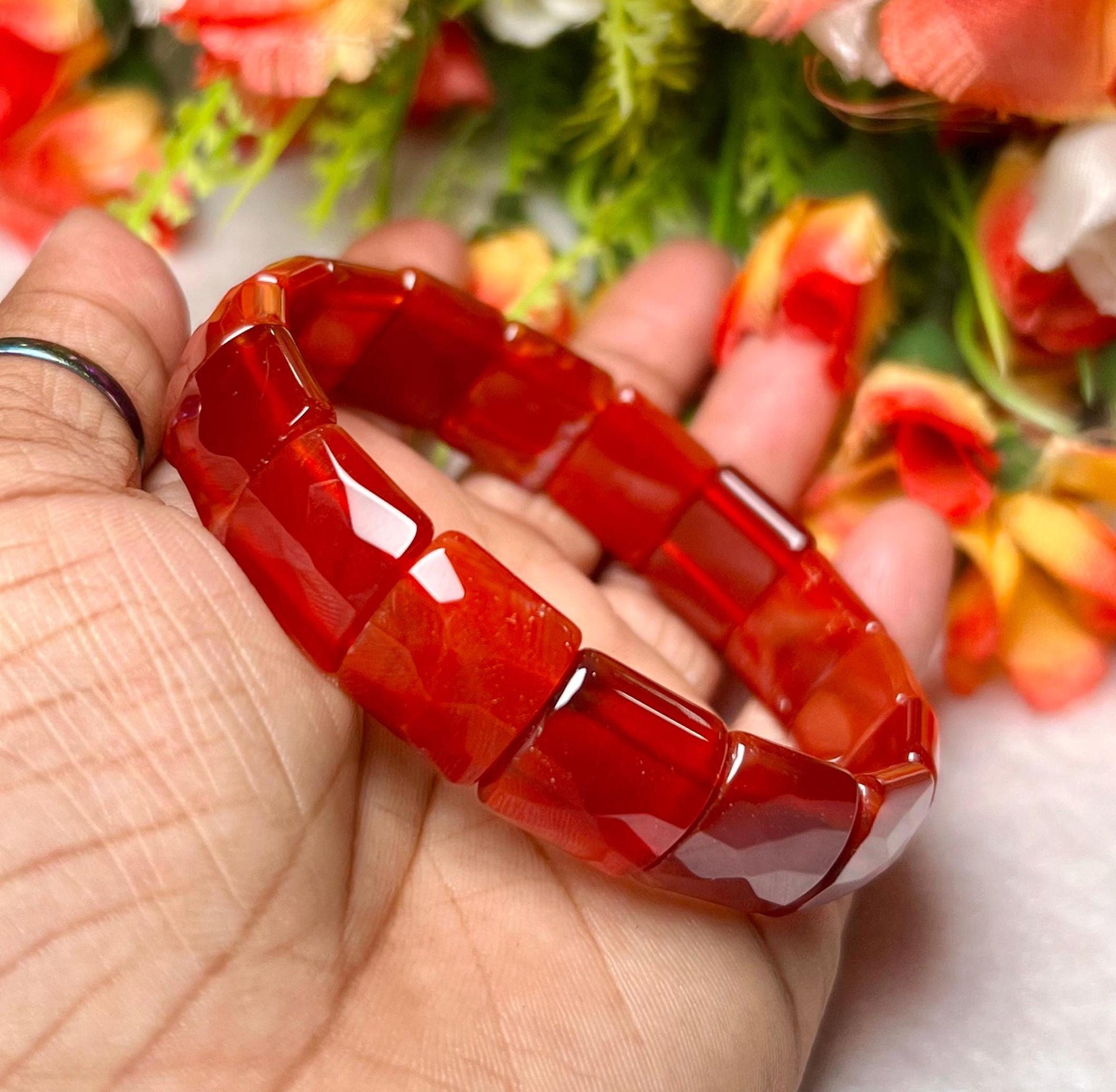 15 MM Carnelian Stone Rectangle Shape Bracelet l Stretchable Bracelet