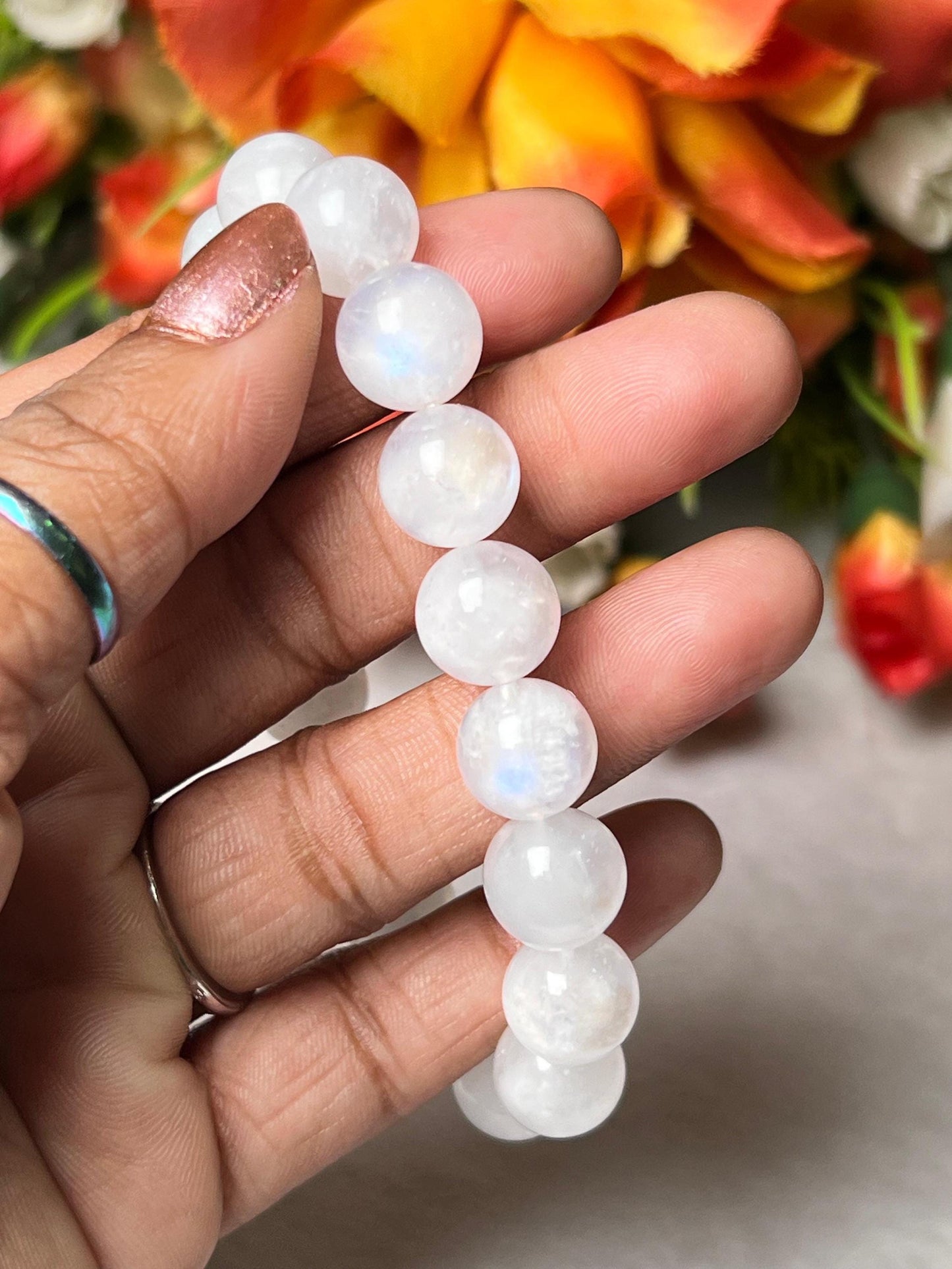 High Quality 10 MM Rainbow Moonstone Stone Bracelet l Stretchable Bracelet l Unisex Bracelet