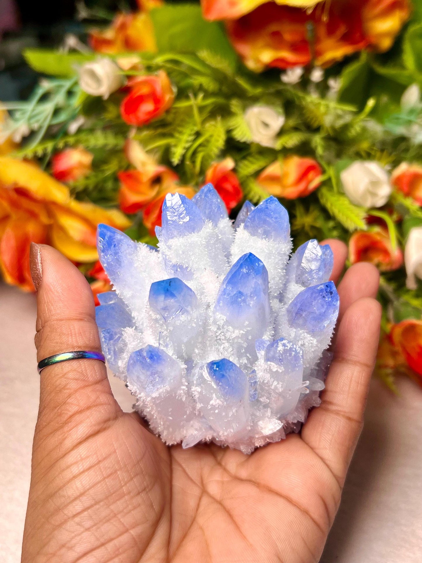 300g+ Blue Clear Quartz Cluster, Energy Crystal Quartz Point VUG,Home Decor, Reiki healing,Crystal gift 1PC