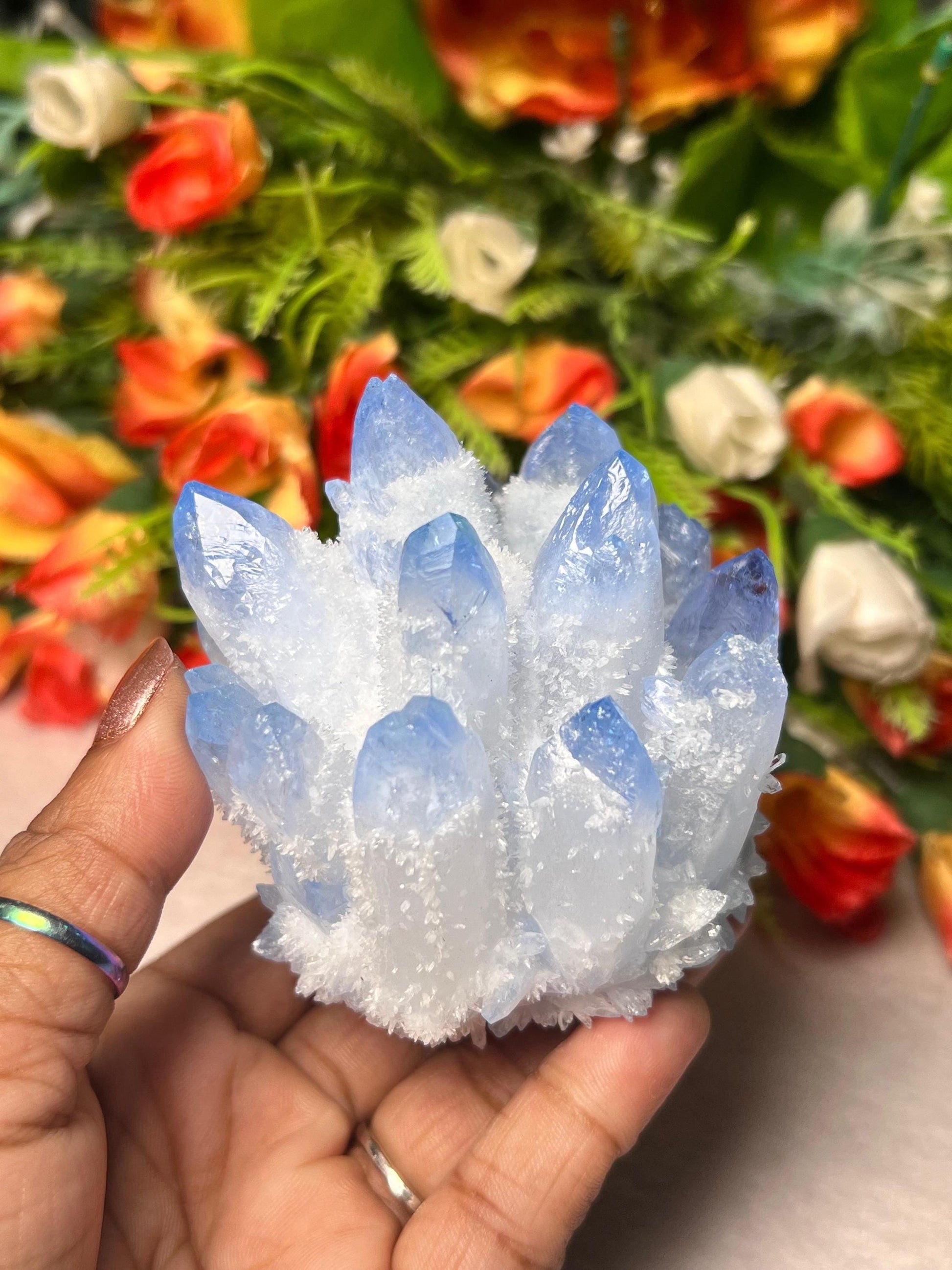 300g+ Blue Clear Quartz Cluster, Energy Crystal Quartz Point VUG,Home Decor, Reiki healing,Crystal gift 1PC