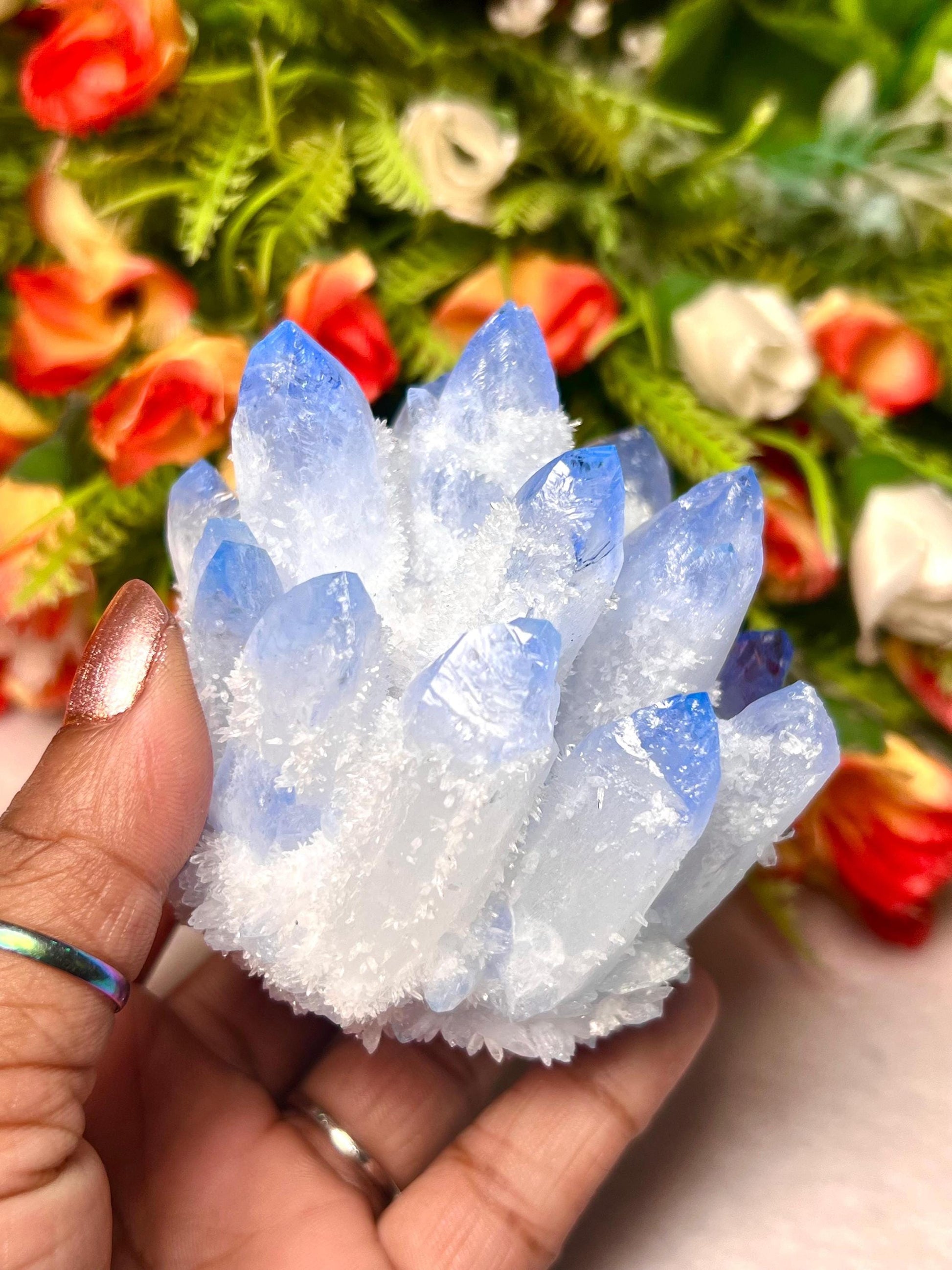 300g+ Blue Clear Quartz Cluster, Energy Crystal Quartz Point VUG,Home Decor, Reiki healing,Crystal gift 1PC