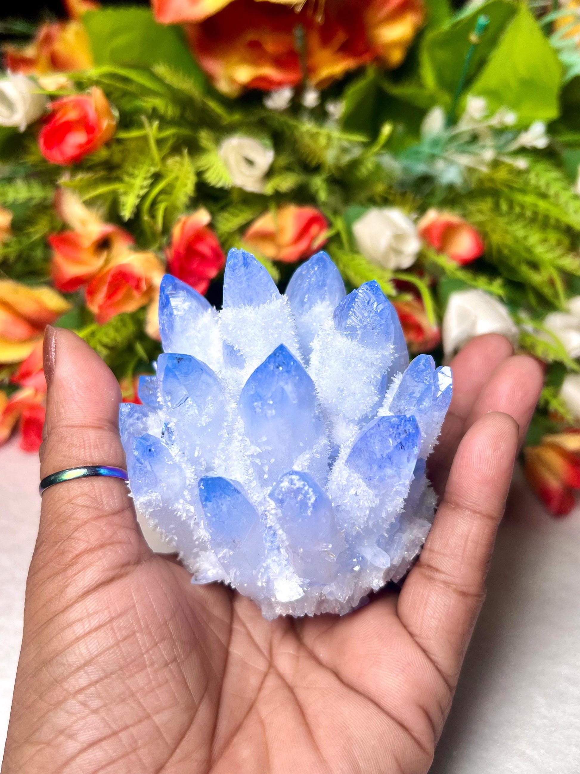 300g+ Blue Clear Quartz Cluster, Energy Crystal Quartz Point VUG,Home Decor, Reiki healing,Crystal gift 1PC