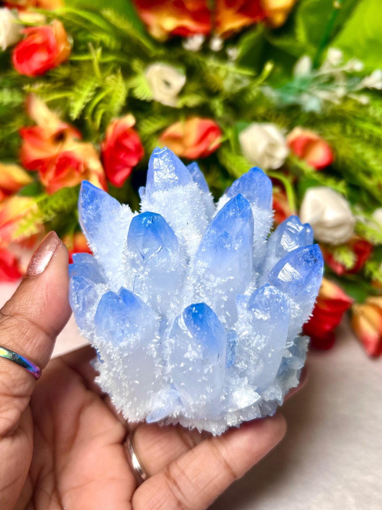 300g+ Blue Clear Quartz Cluster, Energy Crystal Quartz Point VUG,Home Decor, Reiki healing,Crystal gift 1PC