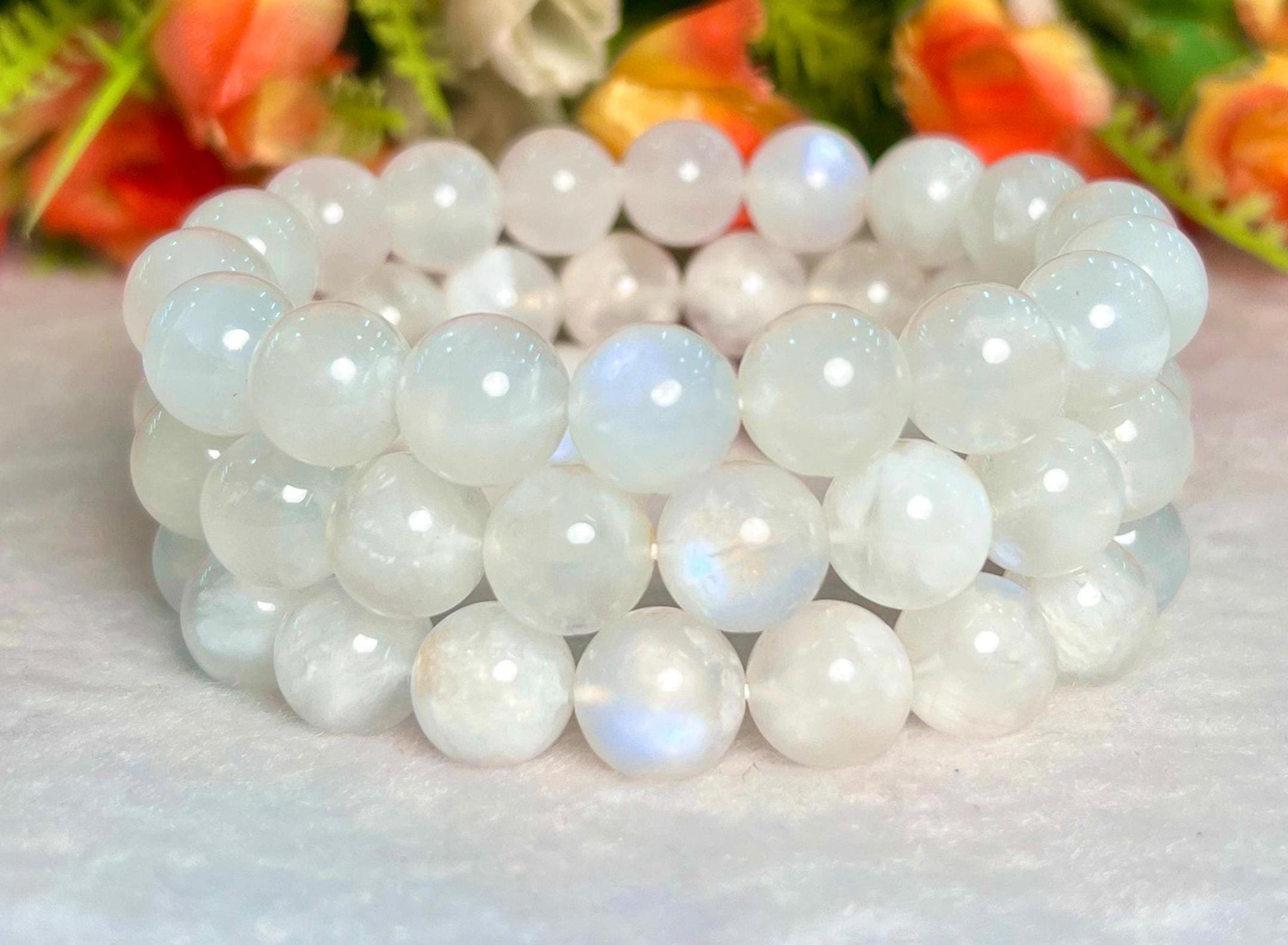 High Quality 10 MM Rainbow Moonstone Stone Bracelet l Stretchable Bracelet l Unisex Bracelet