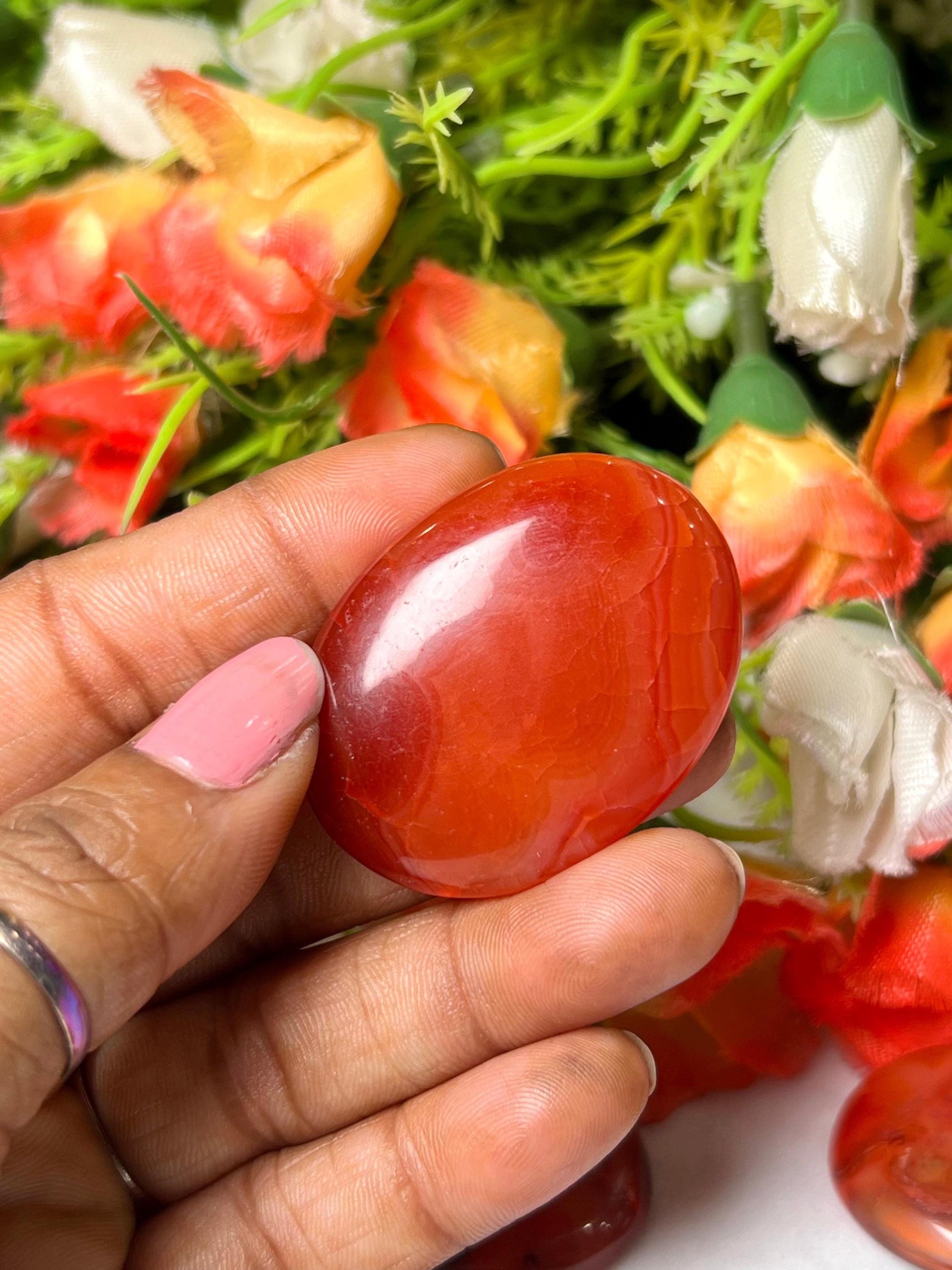 Red Carnelian Oval Palm Stone –Carnelian Cabochon Stone – Pocket Stone – Healing Crystal - 4cmx3cm Thumb Stone One (1) Piece