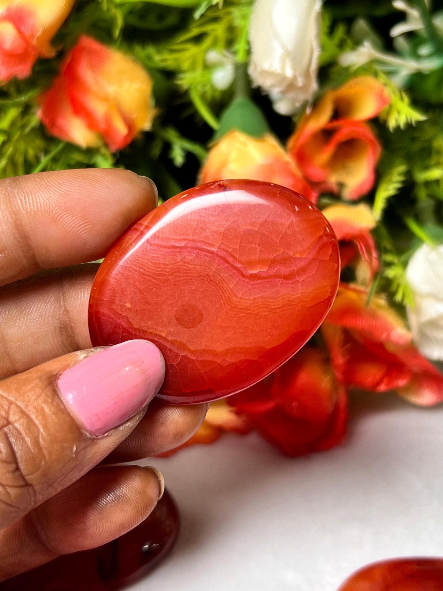 Red Carnelian Oval Palm Stone –Carnelian Cabochon Stone – Pocket Stone – Healing Crystal - 4cmx3cm Thumb Stone One (1) Piece