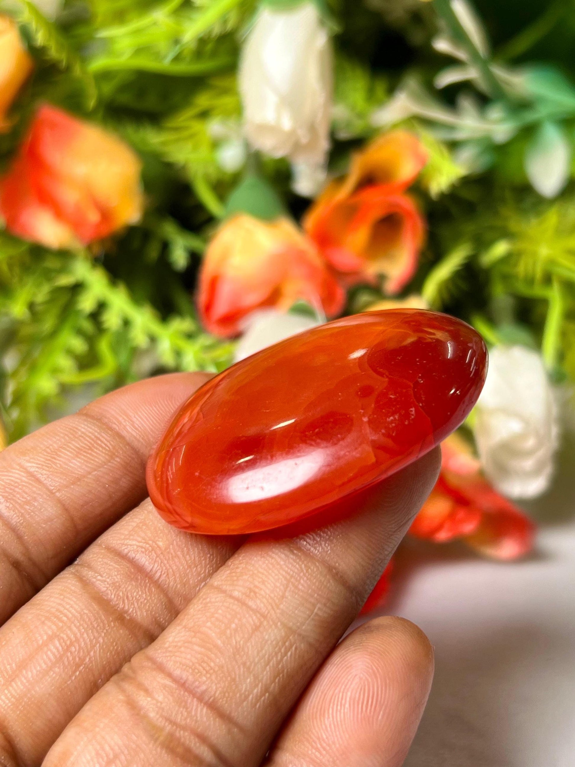 Red Carnelian Oval Palm Stone –Carnelian Cabochon Stone – Pocket Stone – Healing Crystal - 4cmx3cm Thumb Stone One (1) Piece