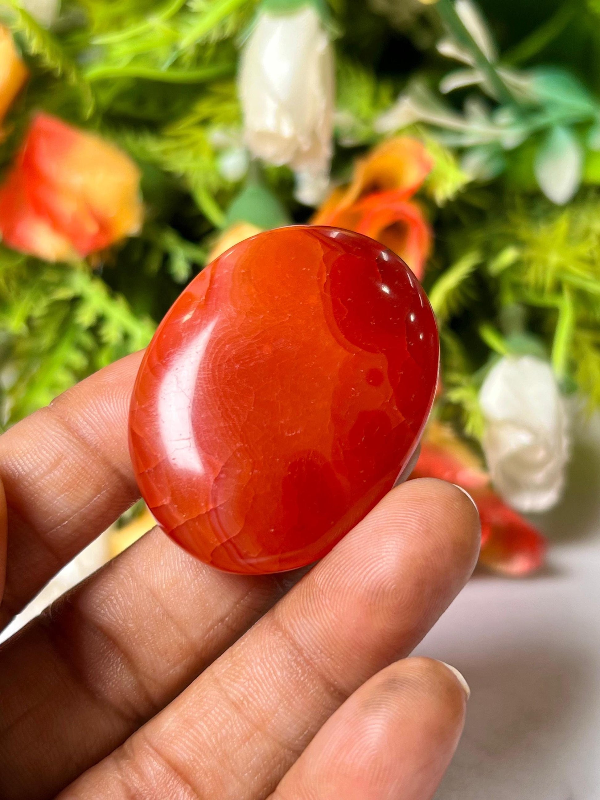 Red Carnelian Oval Palm Stone –Carnelian Cabochon Stone – Pocket Stone – Healing Crystal - 4cmx3cm Thumb Stone One (1) Piece