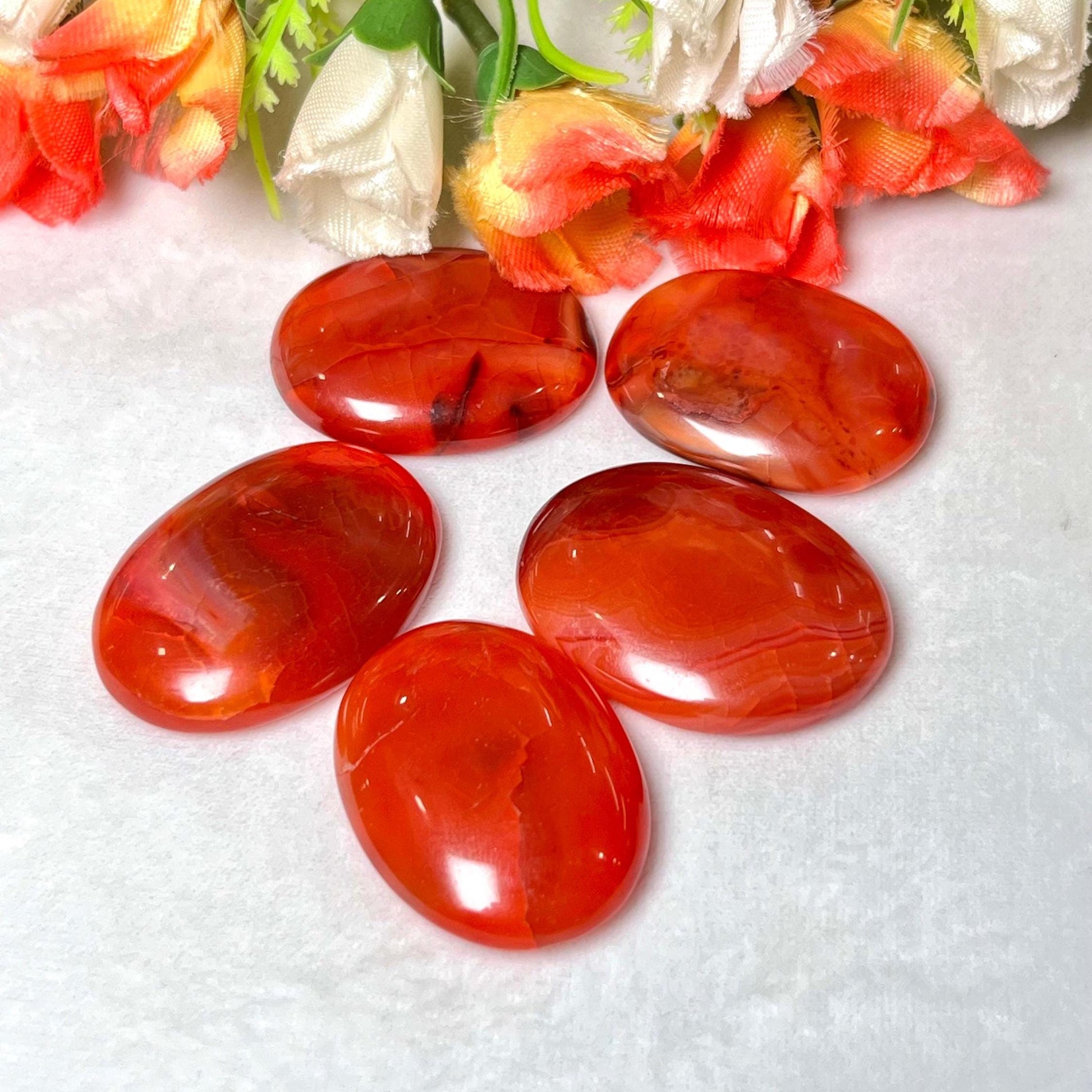 Red Carnelian Oval Palm Stone –Carnelian Cabochon Stone – Pocket Stone – Healing Crystal - 4cmx3cm Thumb Stone One (1) Piece