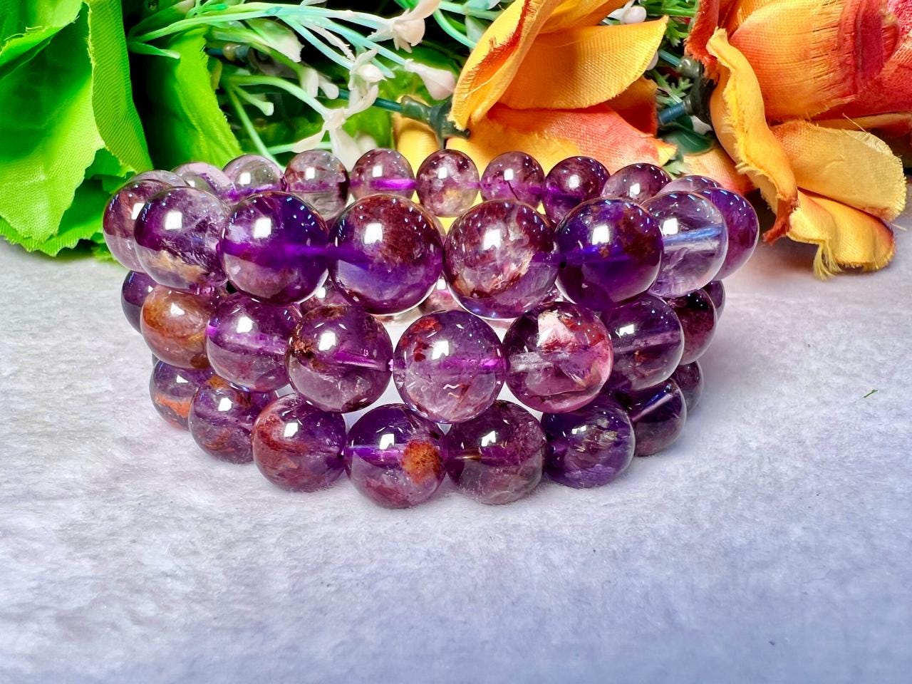 12 MM Auralite 23 Stone Bracelet l Stretchable Bracelet l Unisex Bracelet