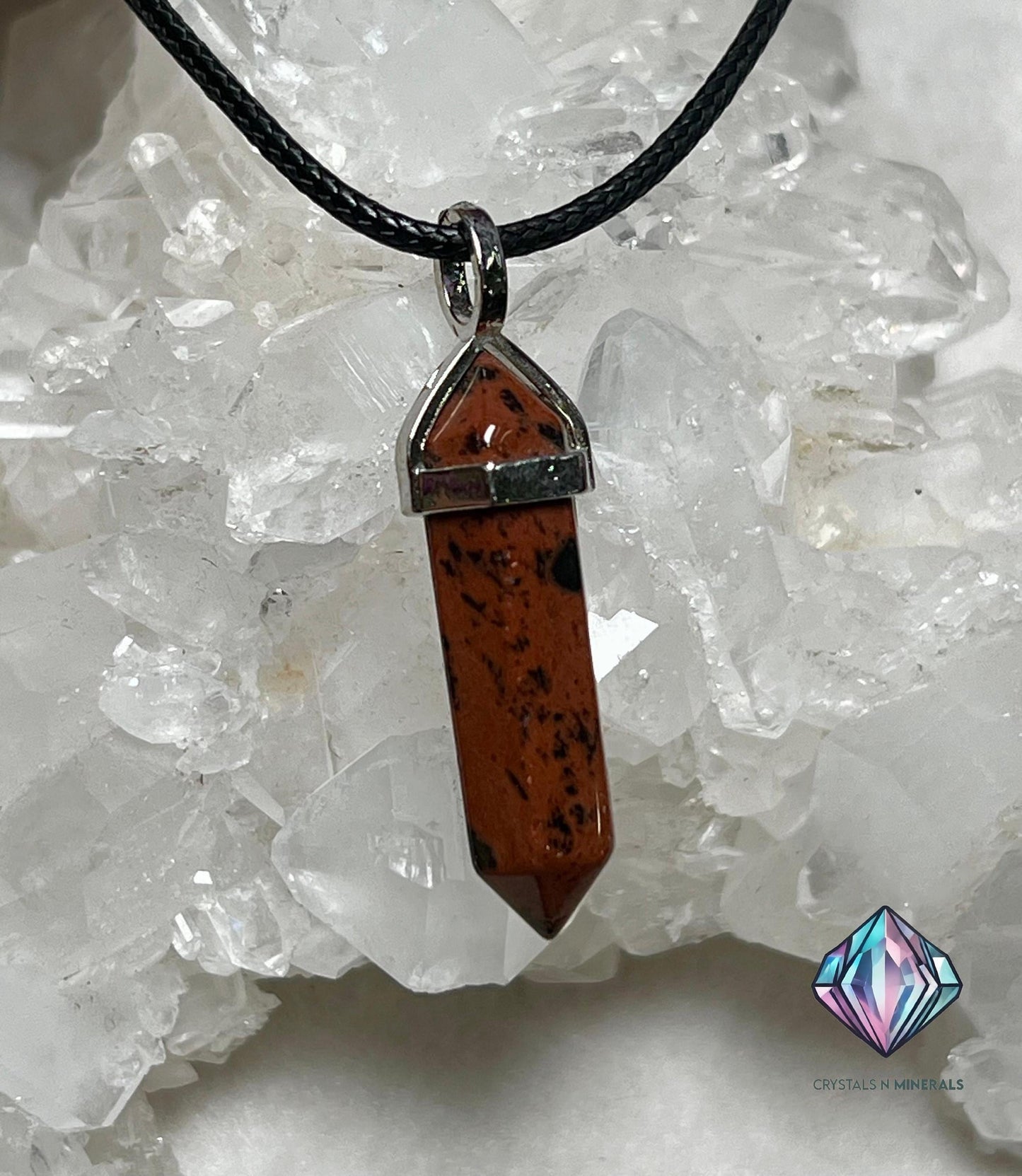 Mahogany Obsidian Stone Double Point Pencil Pendant with Black Cord