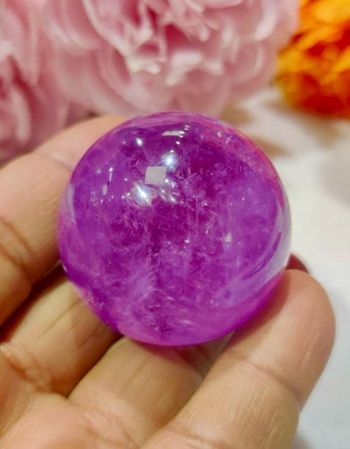 Premium Amethyst Stone Sphere 40 MM Crystal Ball Orb Pocket Stone Meditation Space Crystal Grid With wooden Stand