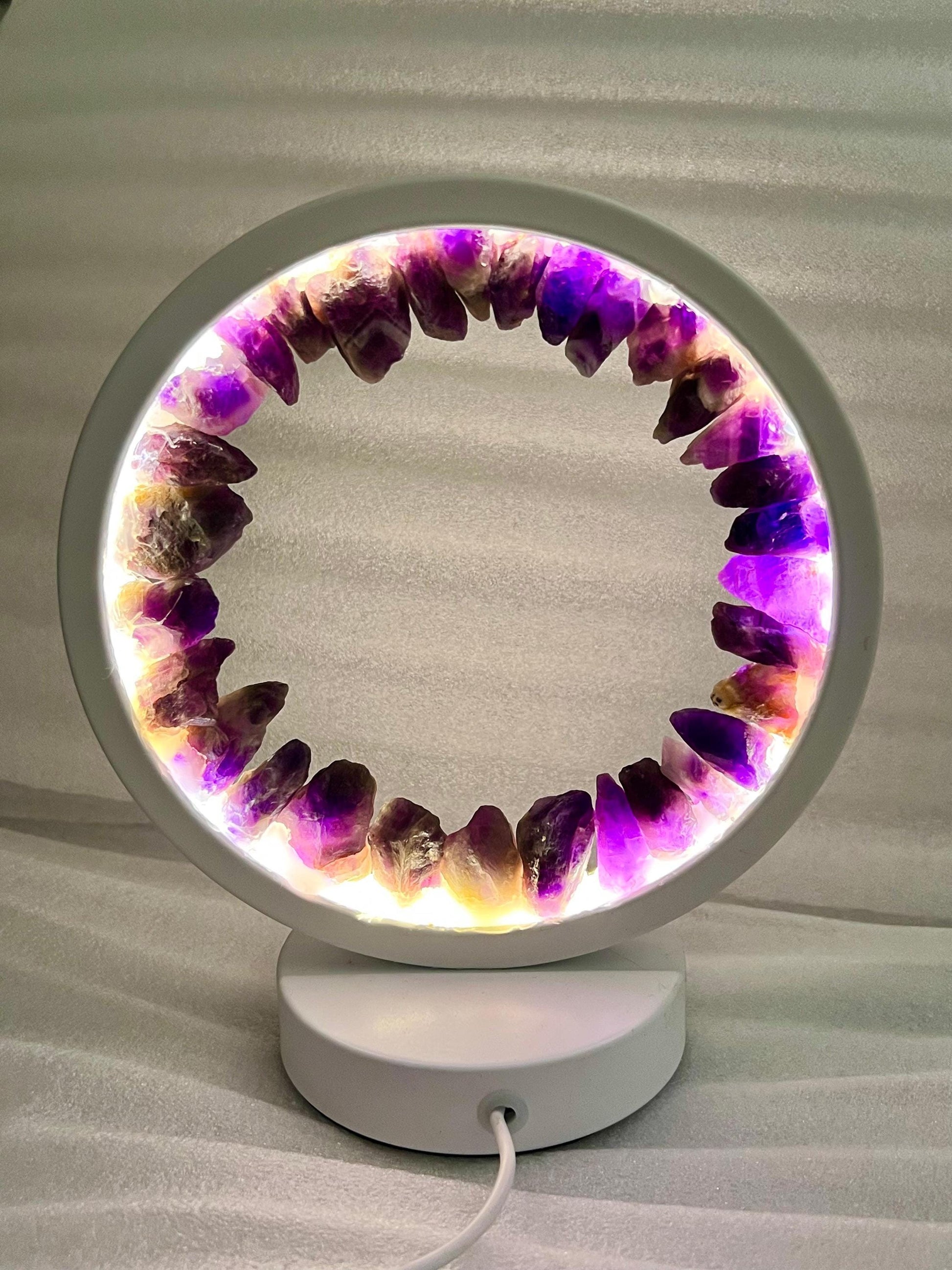 Amethyst Crystal USB Night Light – Tranquil Energy Lamp for Meditation, Ambiance, Home & Office Décor, Housewarming Gift