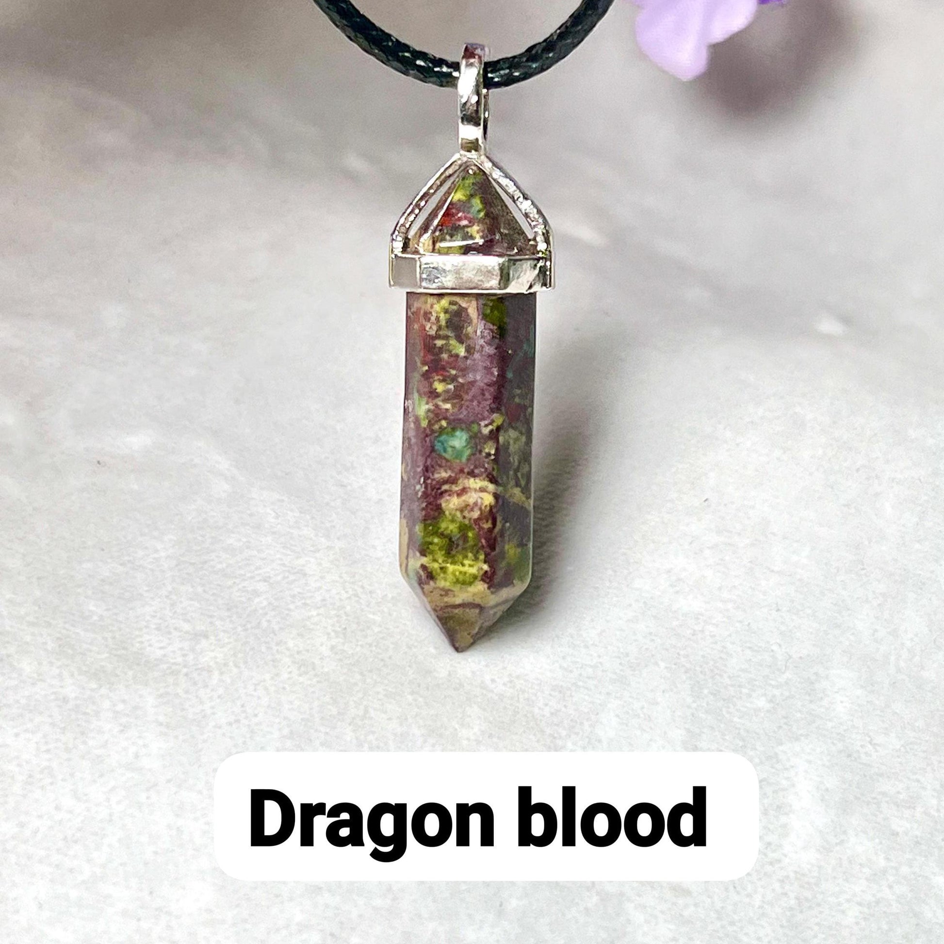 Dragon Blood Stone Double Point Pencil Pendant with Black Cord