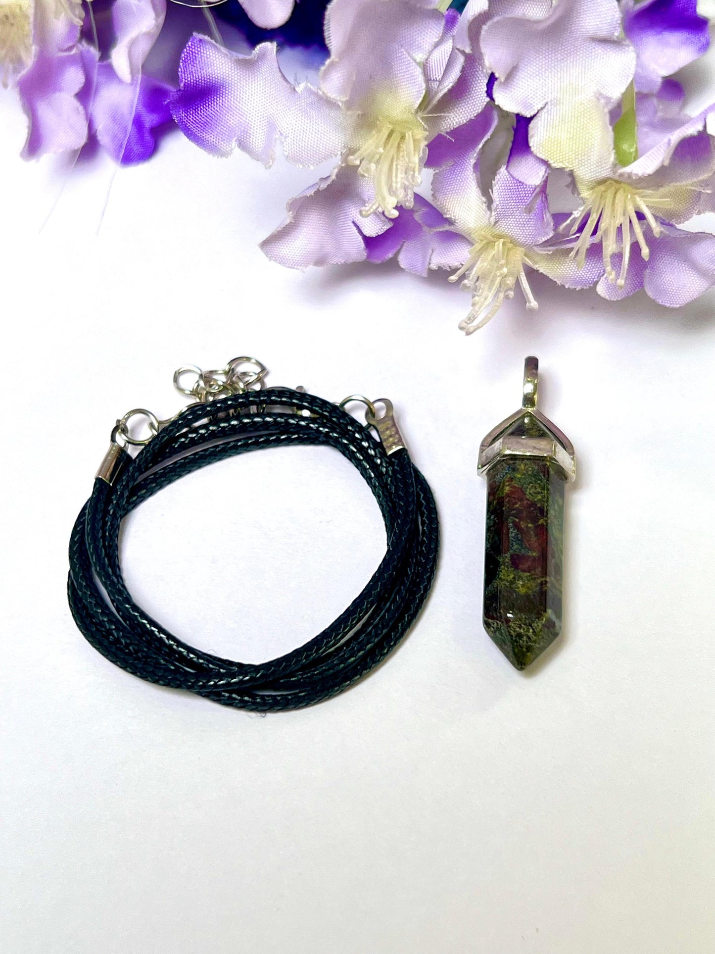 Dragon Blood Stone Double Point Pencil Pendant with Black Cord