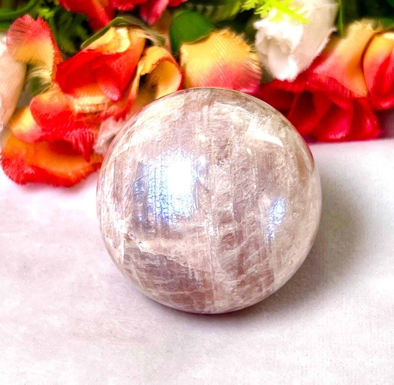 Rainbow Moonstone  Sphere 40 MM Crystal Ball Orb Pocket Stone Meditation Space Crystal Grid With wooden Stand