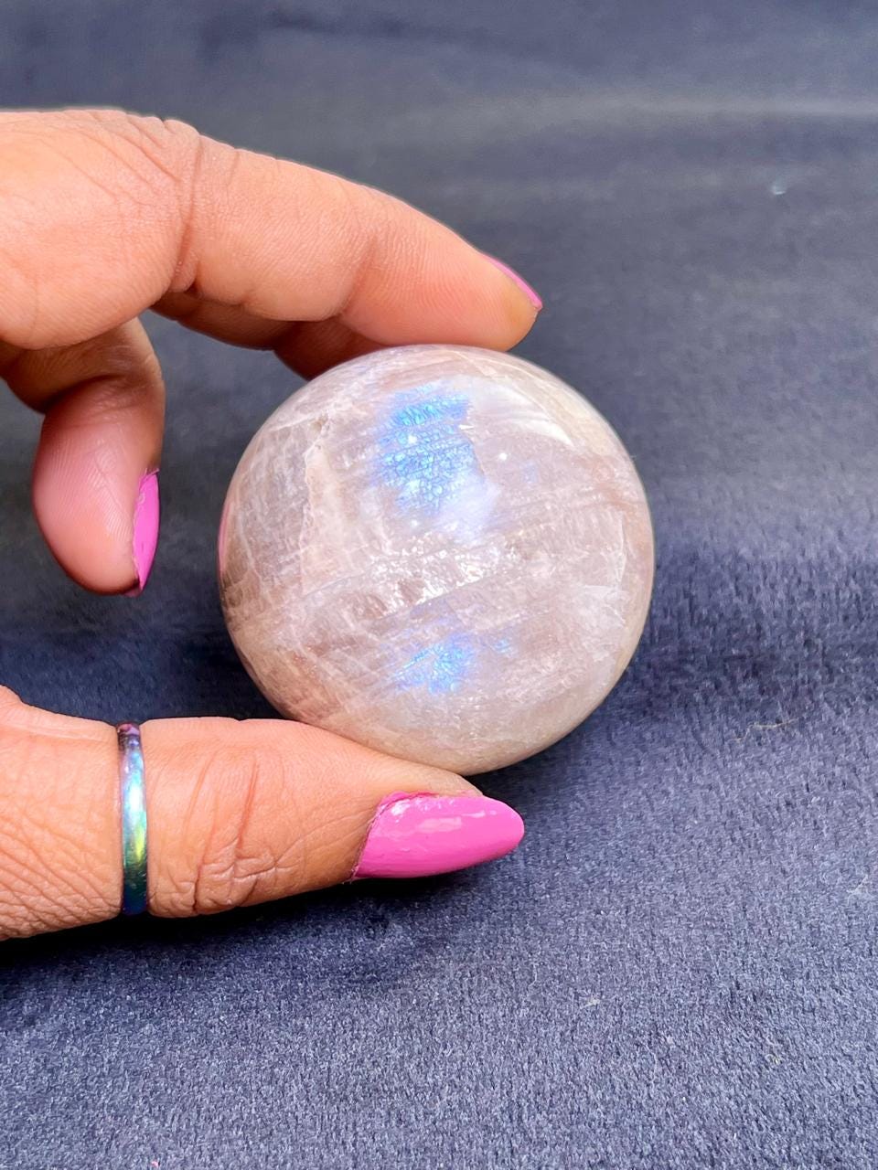 Rainbow Moonstone  Sphere 40 MM Crystal Ball Orb Pocket Stone Meditation Space Crystal Grid With wooden Stand