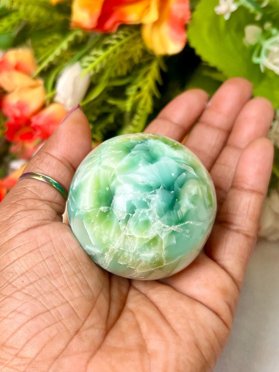 Green Moonstone - Garnierite Stone Sphere 40 MM Crystal Ball Orb Pocket Stone Meditation Space Crystal Grid With wooden Stand