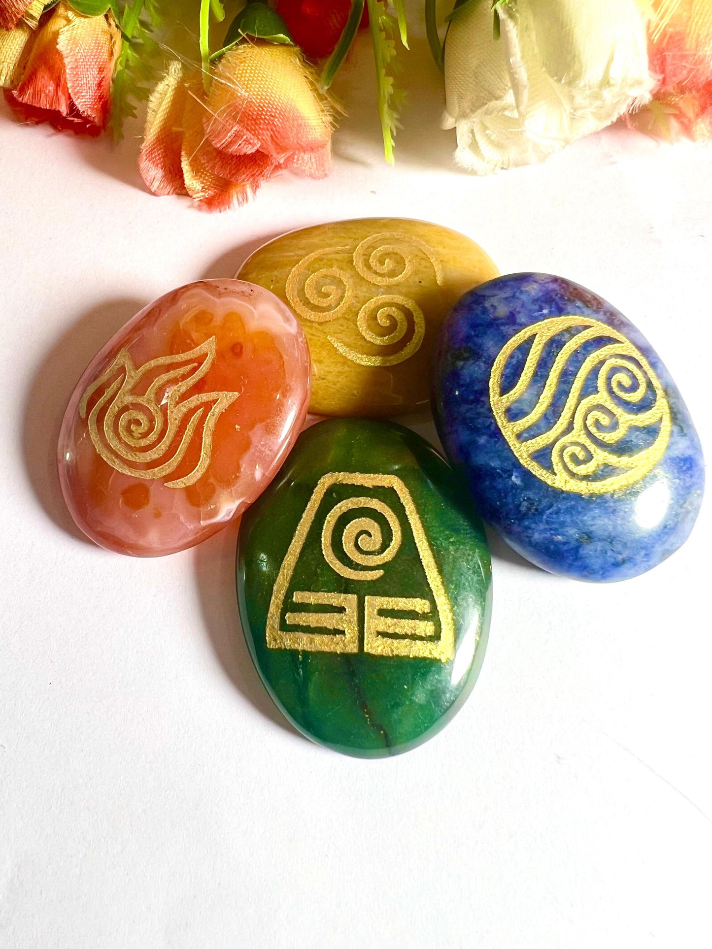 Mayan 4 Element Stone Set Sodalite, Carnelian, Yellow Jasper, Green Aventurine Stone Set With Gift Pouch