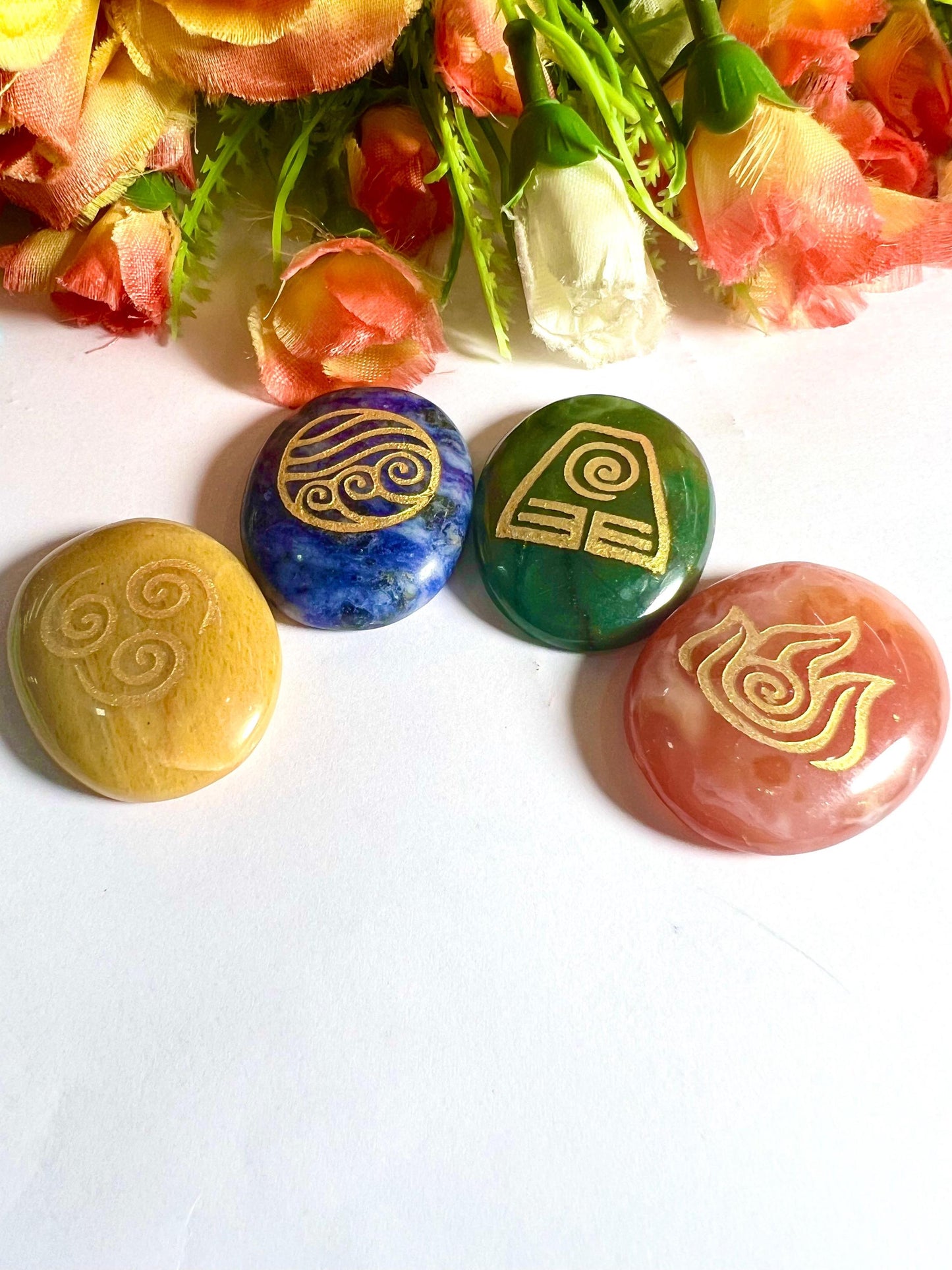 Mayan 4 Element Stone Set Sodalite, Carnelian, Yellow Jasper, Green Aventurine Stone Set With Gift Pouch