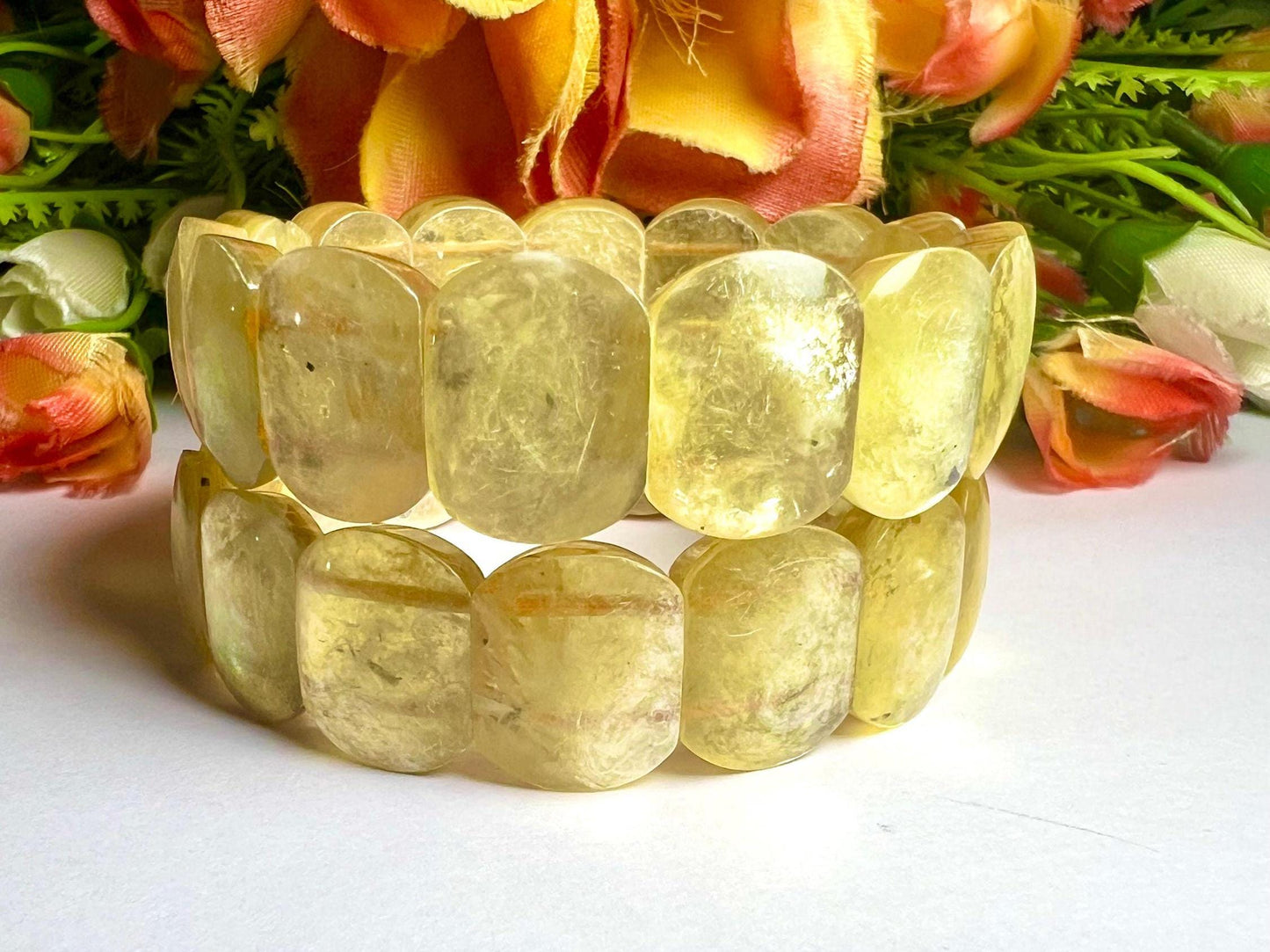 15 MM Gem Yellow Star lepidolite Stone Bracelet l Stretchable Bracelet AAAAA +++++