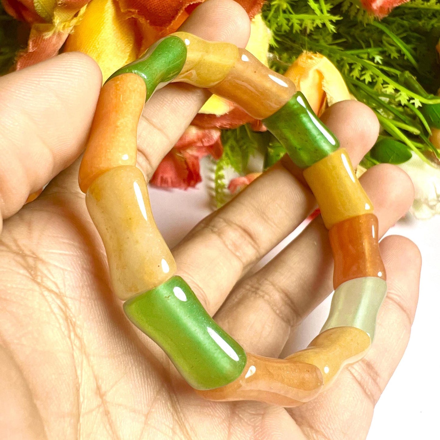 12 MM 3 Aventurine Green Aventurine,Yellow Aventurine,Orange Aventurine Stone Bengal Bracelet l Stretchable Bracelet l Unisex Bracelet AAAAA