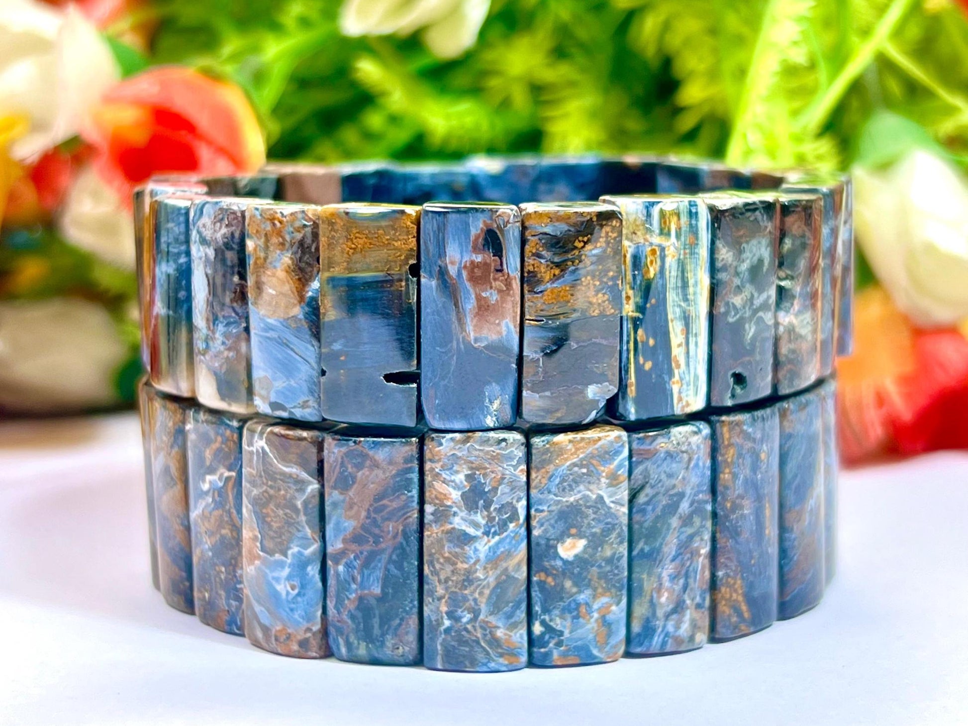 18 MM Blue Rainbow Pietersite Stone Bracelet l Stretchable Bracelet l Unisex Bracelet AAAAA