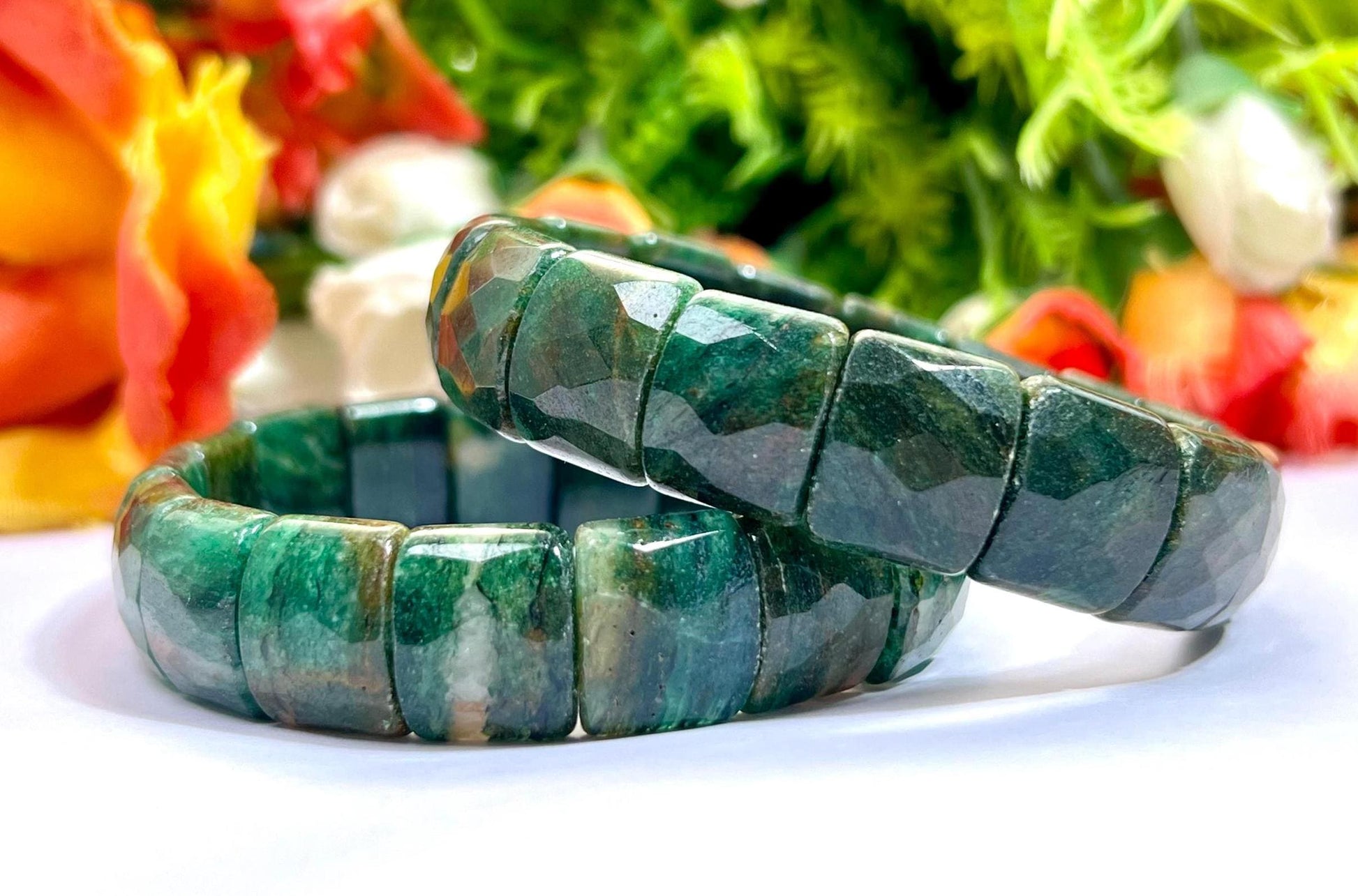 15 MM Euchlorite Kmaite Stone Bracelet l Stretchable Bracelet