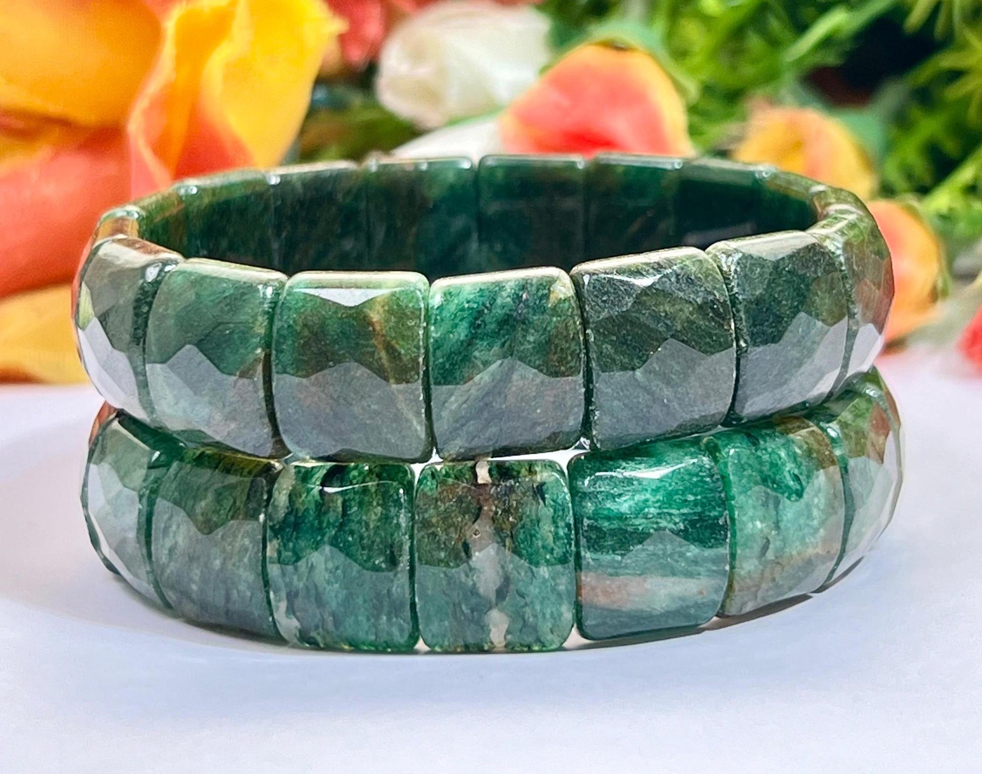 15 MM Euchlorite Kmaite Stone Bracelet l Stretchable Bracelet