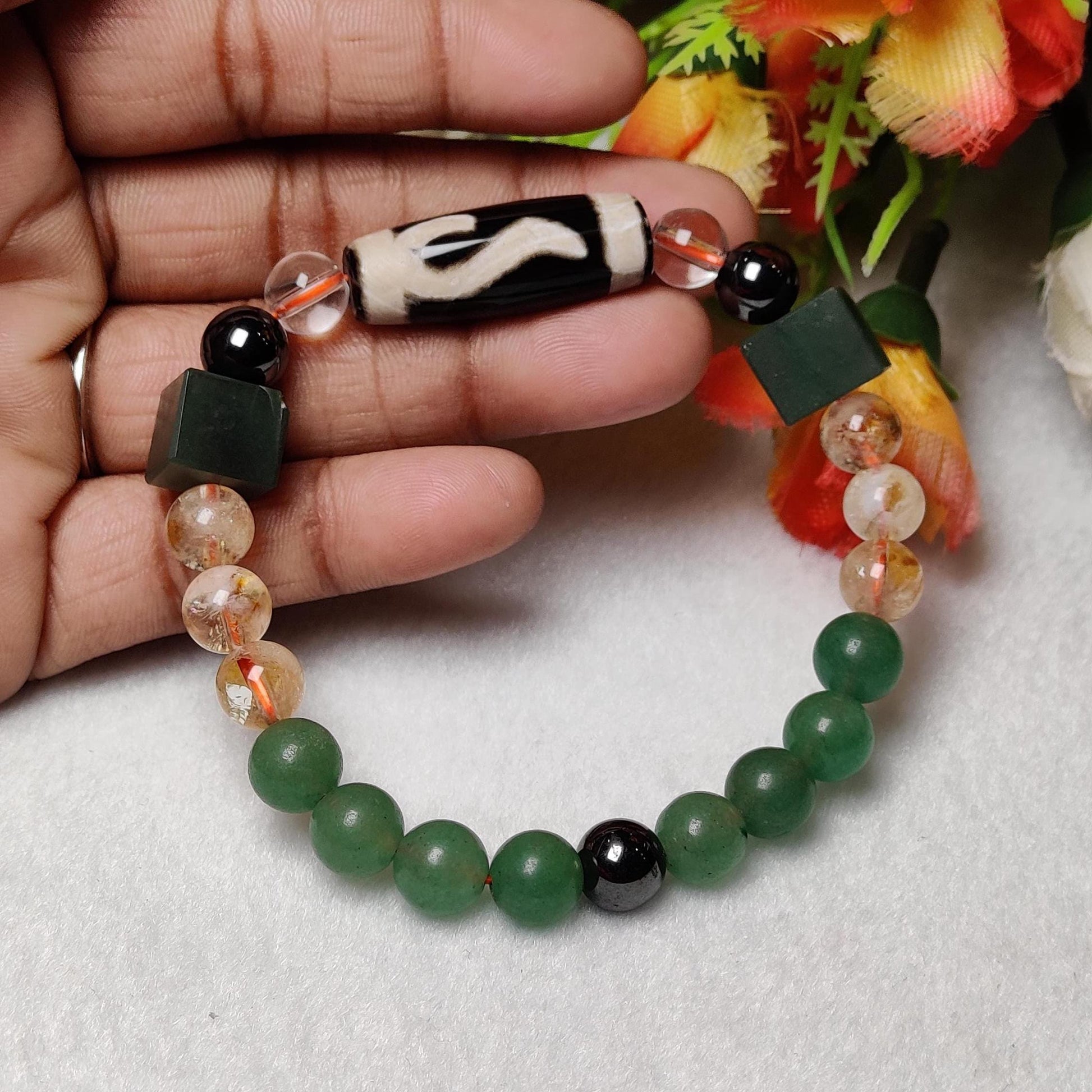 Fast Money Wealth Maker Bracelet with Tibetan Money Hook Dzi Stone, Citrine ,Green Aventurine ,Magnetite ,Himalaya Crystal Quartz