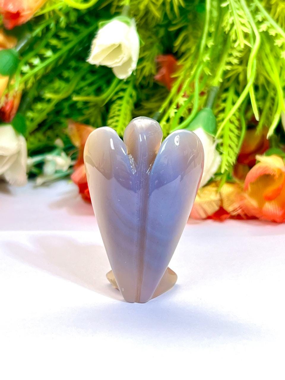 2" Angel Grey Chalcedony Stone Guardian Angel blessed Angelic connection