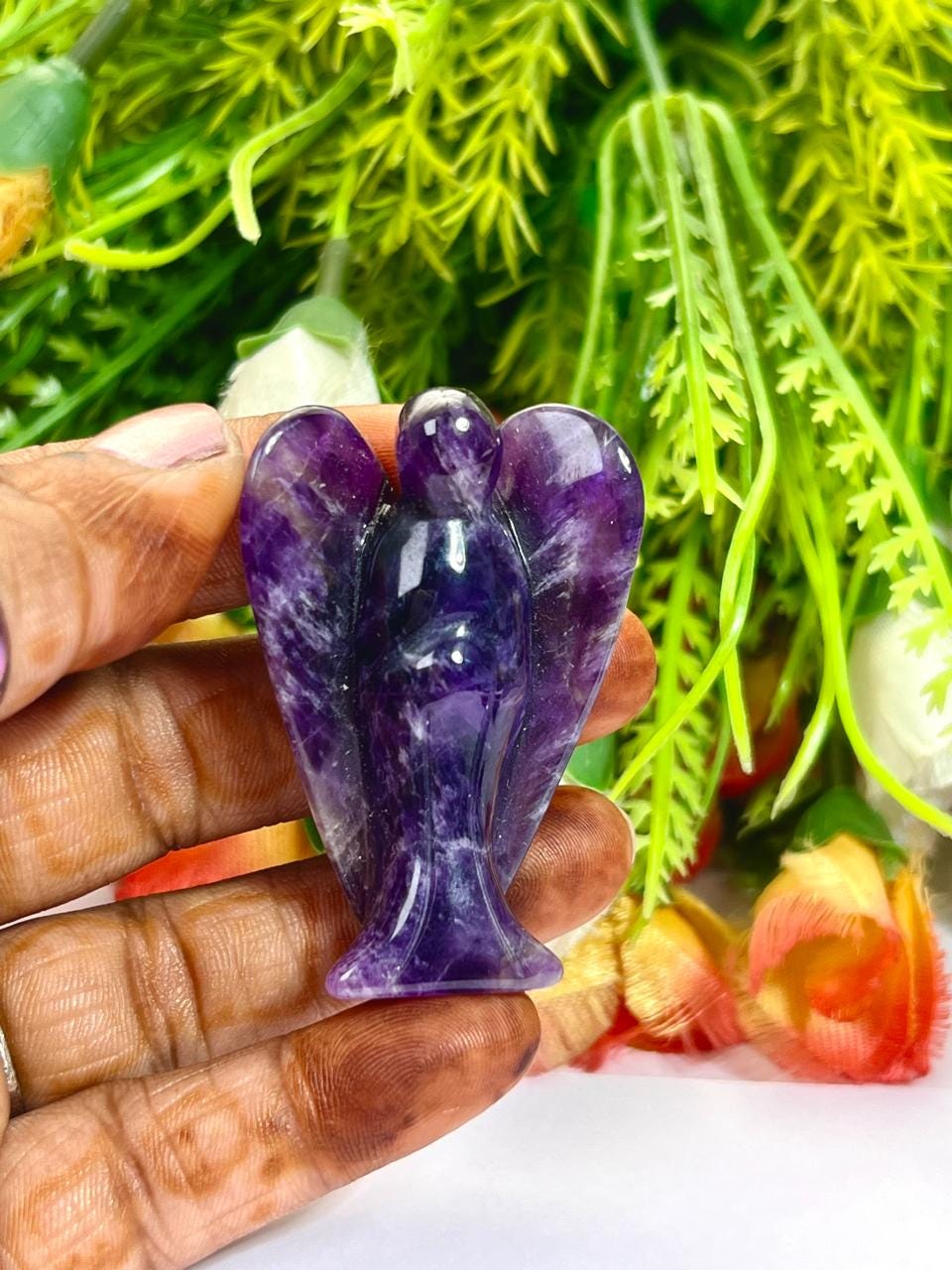 2" Amethyst Stone ANGEL (1) Piece Free standing guardian Angel crystal Reiki energy blessed hand carved Pocket Angel Angelic connection